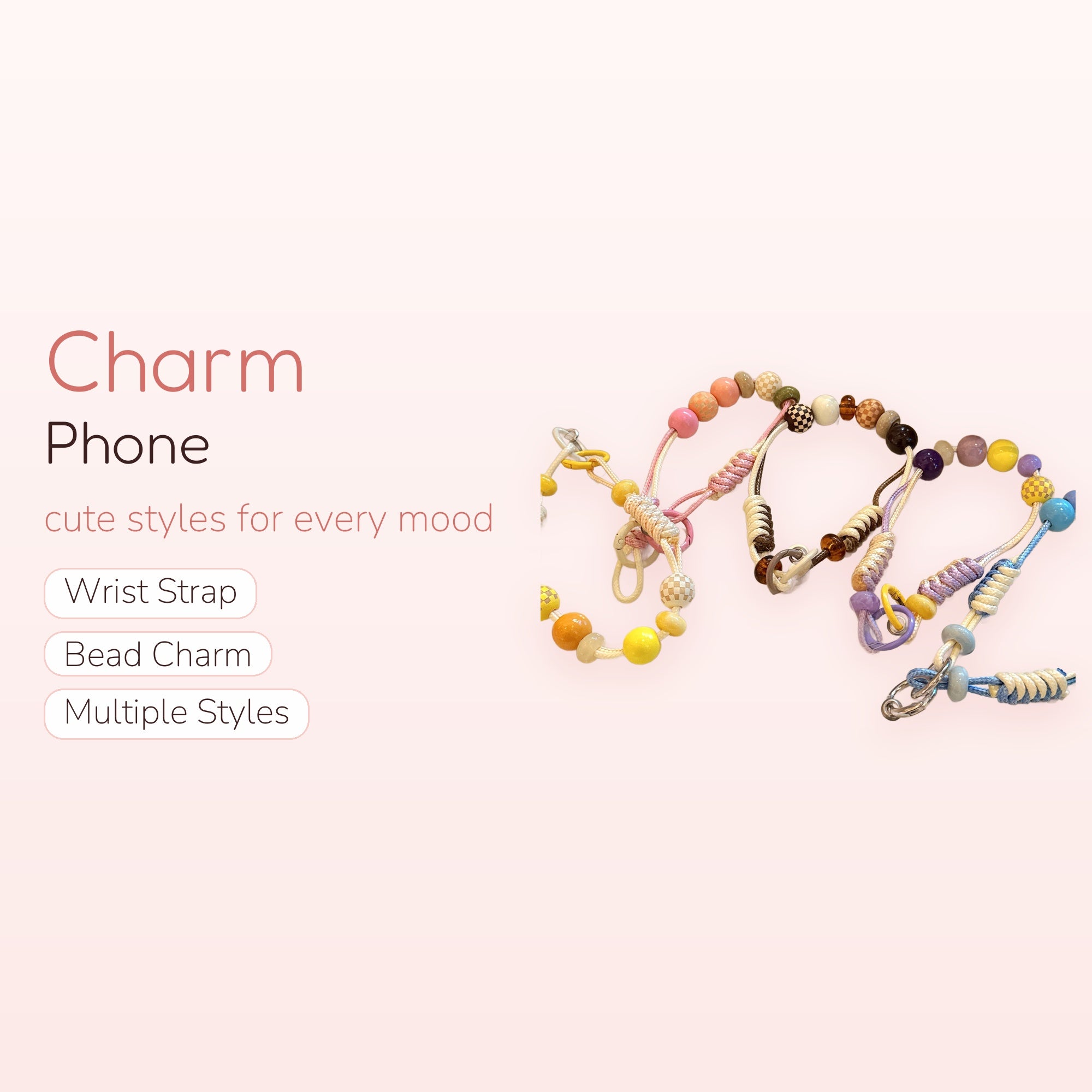 Kawaii Beaded Phone Charm Strap | Pastel Checkerboard & Solid Bead Wrist Lanyard