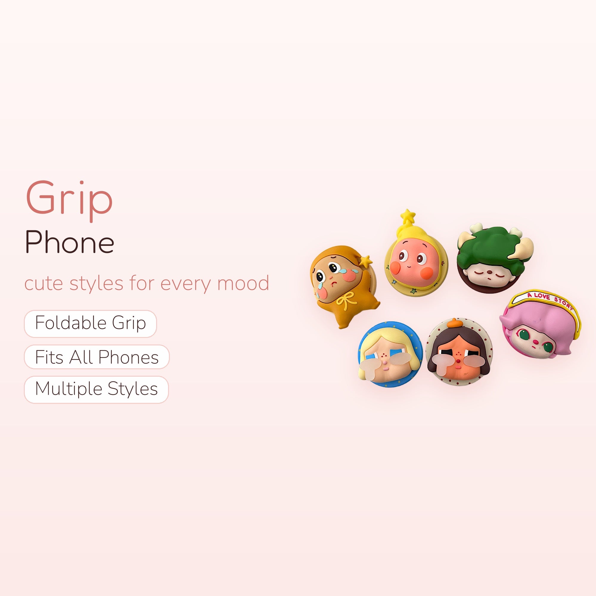 SIMPLYBUBBI — Chibi-style Faces Silicone Phone Grips | Cute Pop Sockets