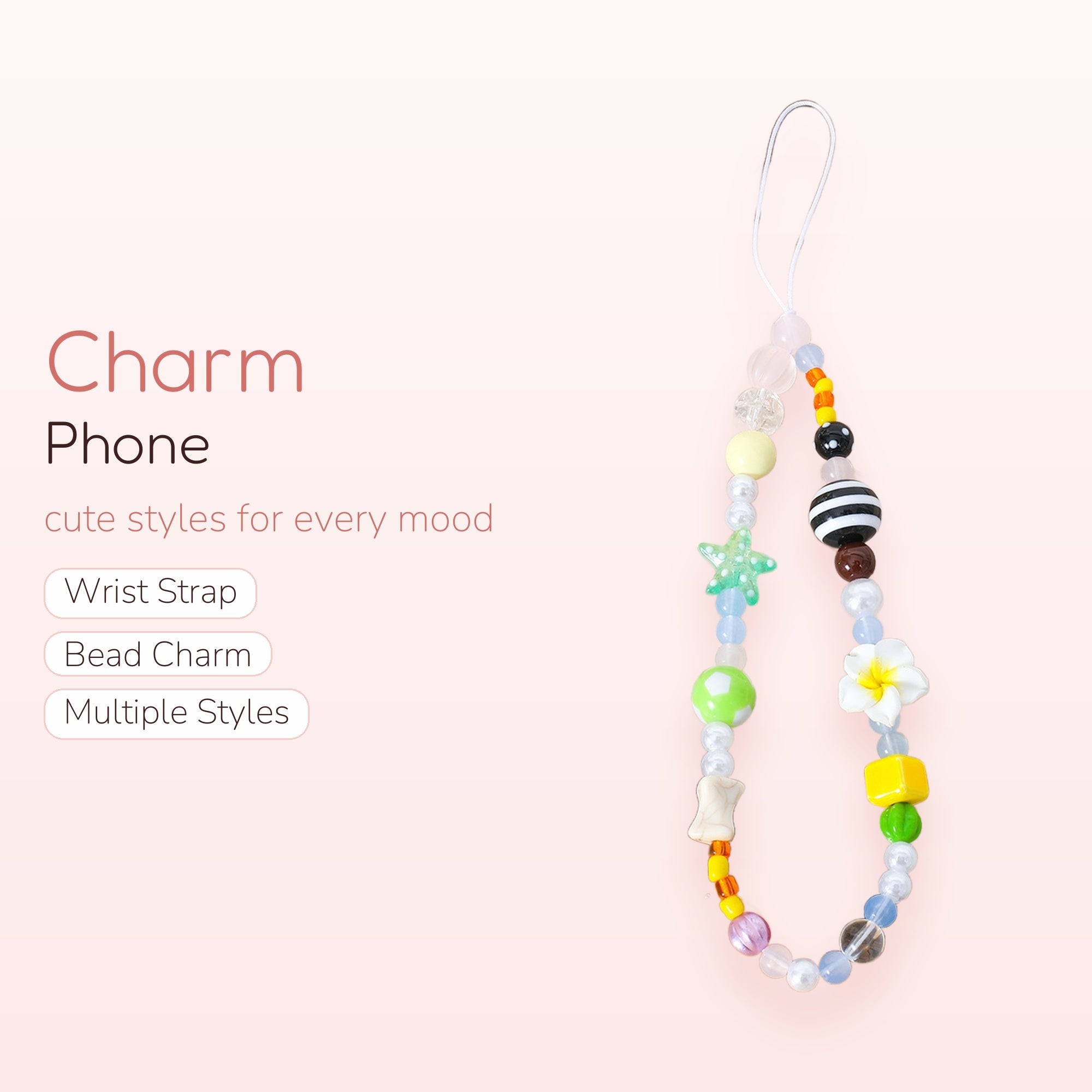 Aesthetic Beaded Phone Charm Strap | Colorful Y2K Wrist Lanyard