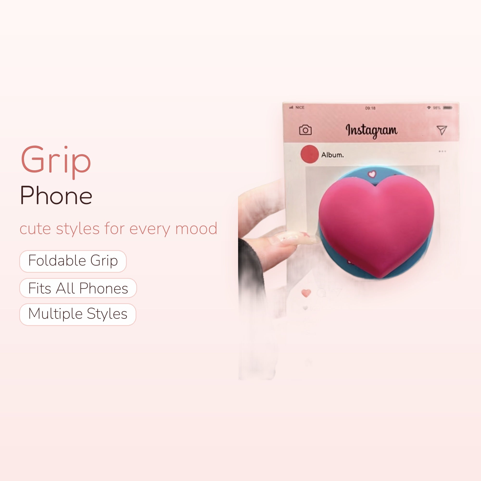 Pink Instagram Post Heart Phone Grip | Cute Social Media Pop Socket Stand