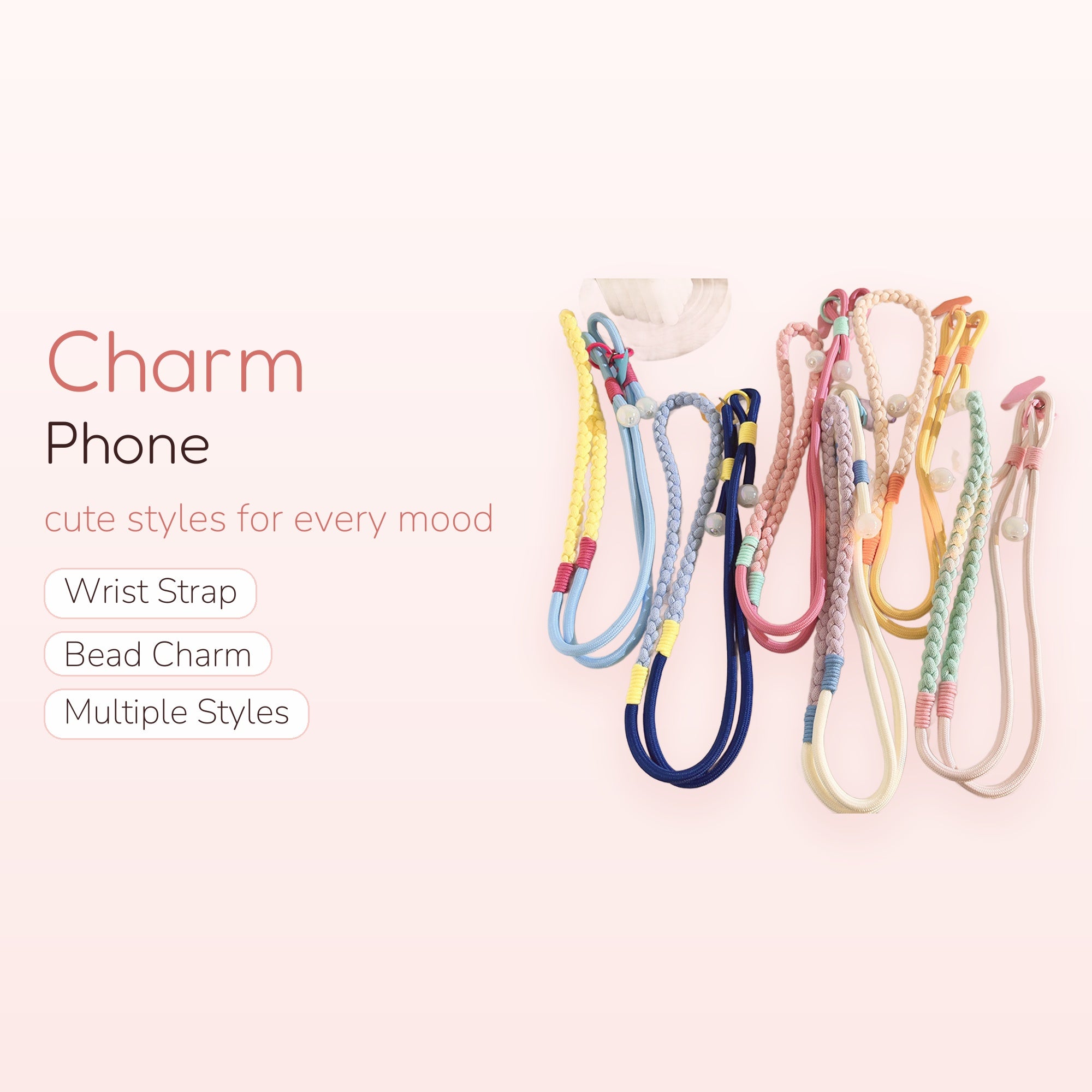 Braided Rope Phone Charm Straps | Pastel Beaded Wrist Lanyards
