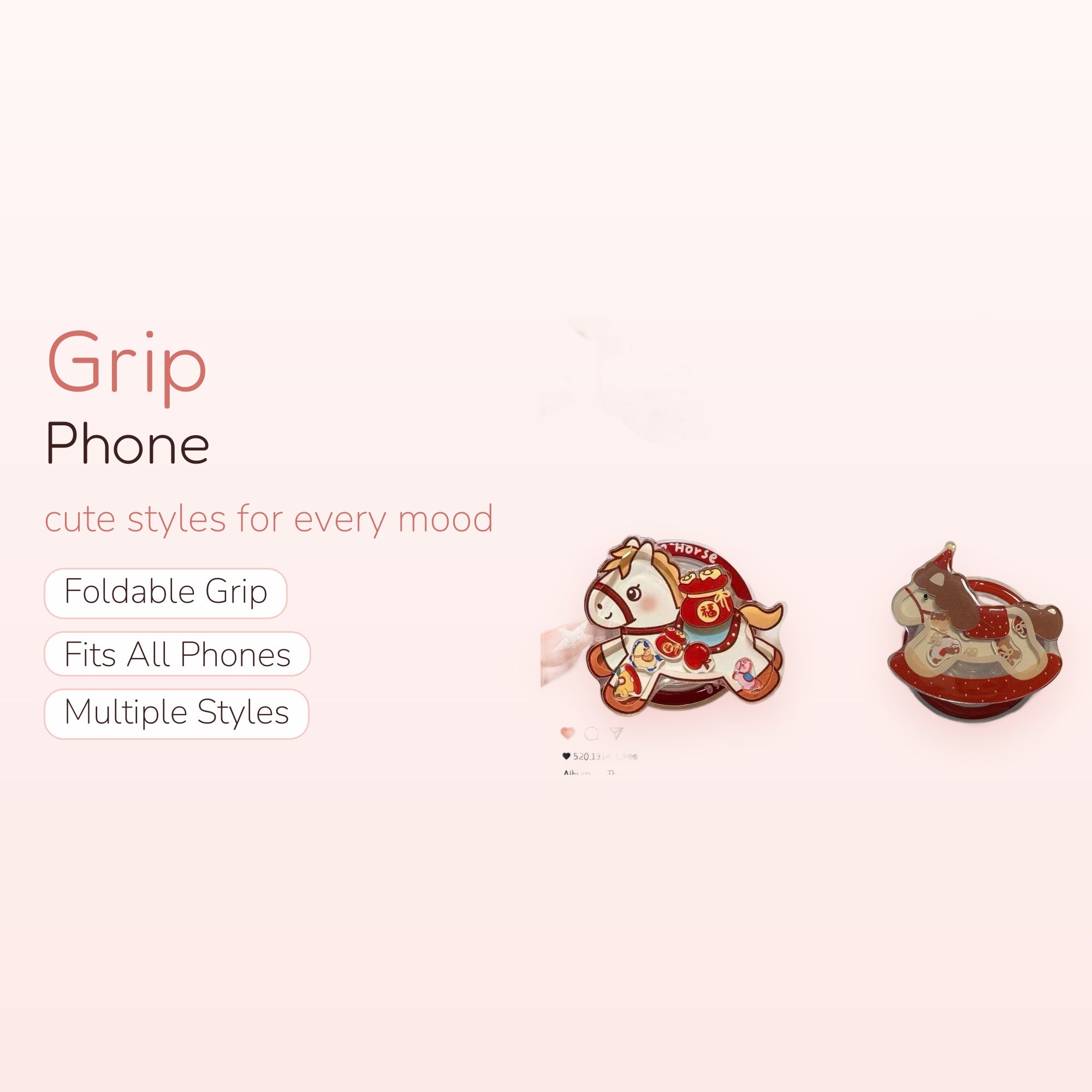 Kawaii Lucky Horse Phone Grip | Cute Gold Ingot Pop Socket Stand
