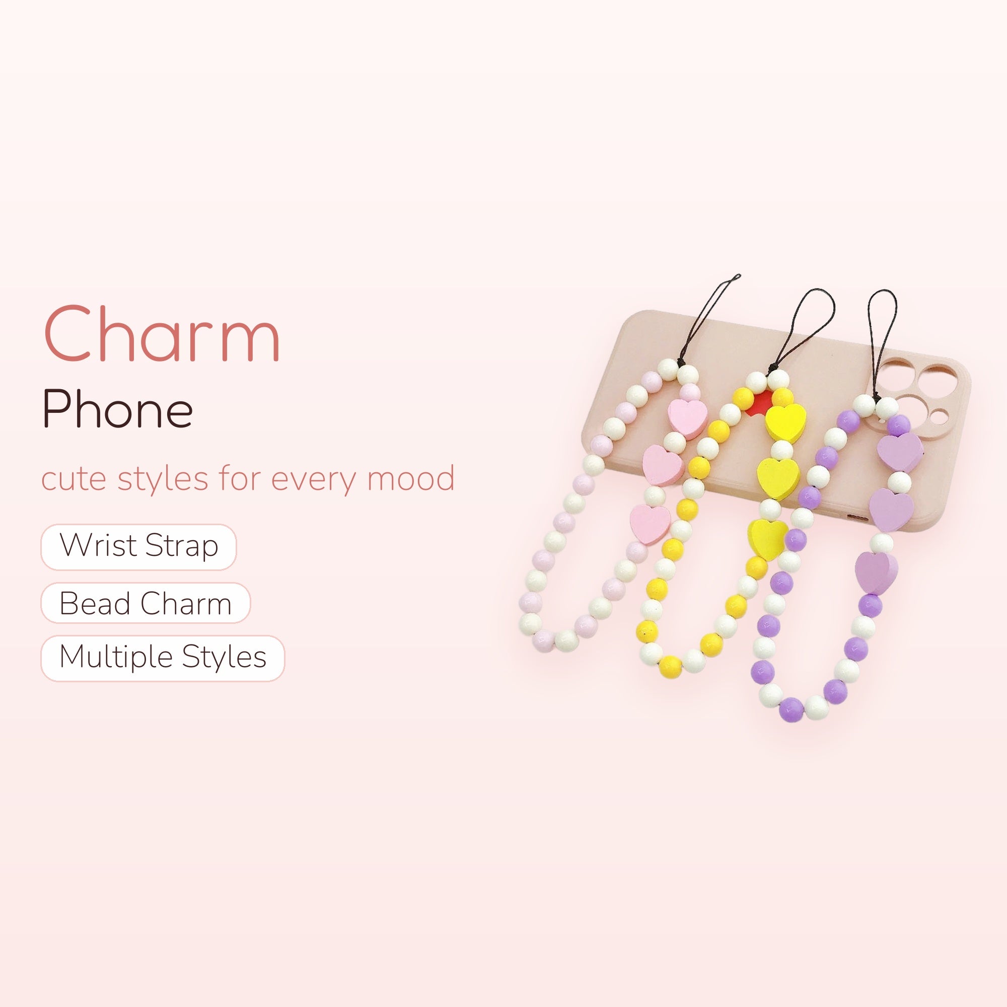 Celestine — Pearlescent Pink Heart & Star Phone Charm