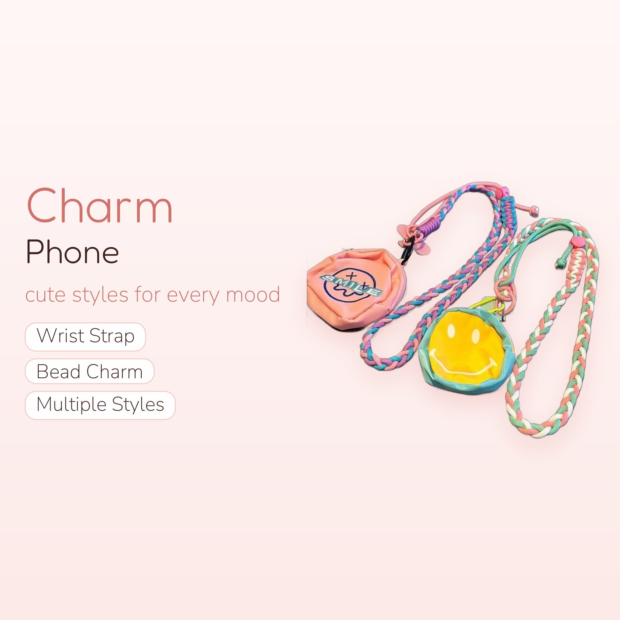 Cute Braided Lanyard Phone Charm | Pastel Pink Blue Green White Wrist Strap