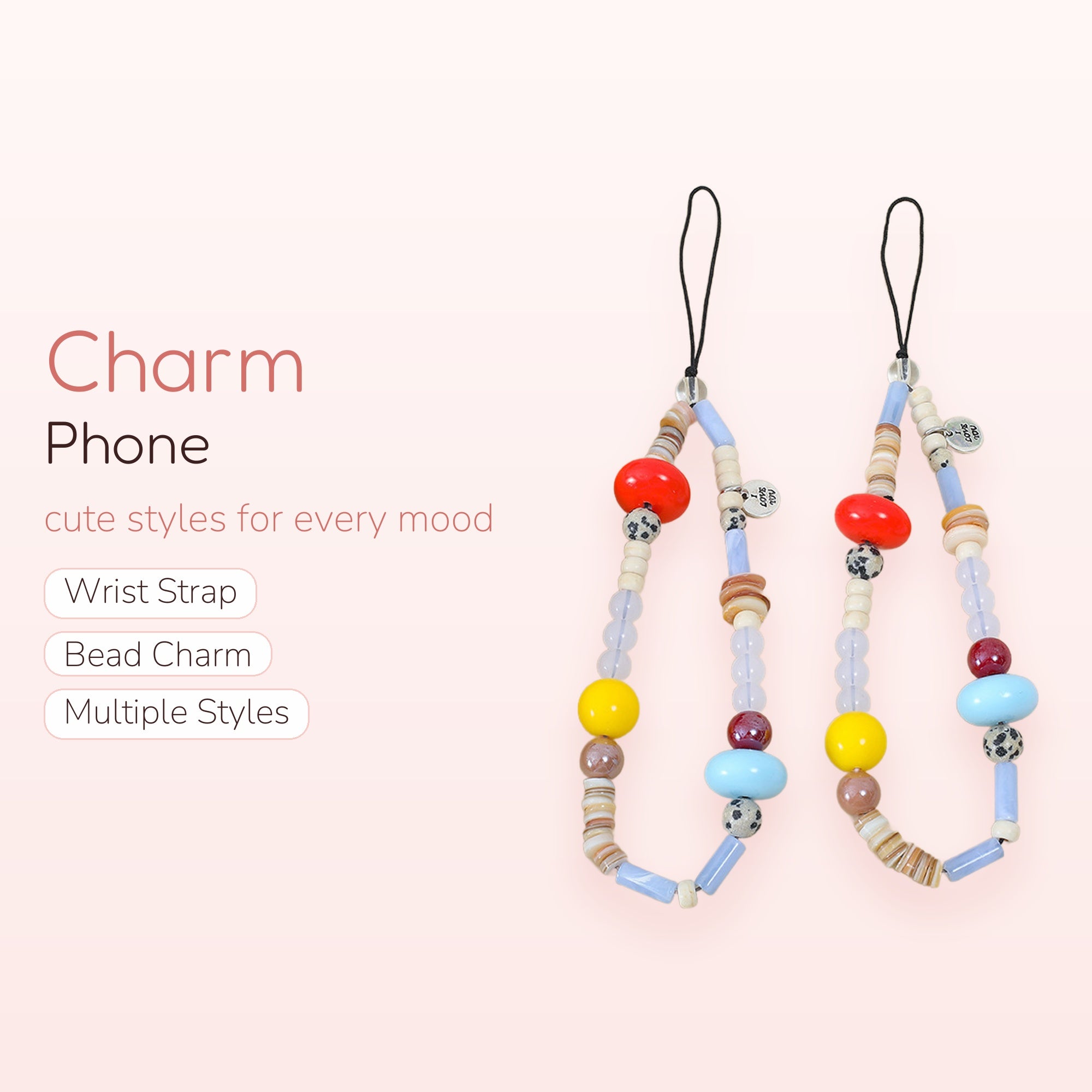 Aesthetic Mixed Bead Phone Charm Strap | Colorful Beaded Wrist Lanyard