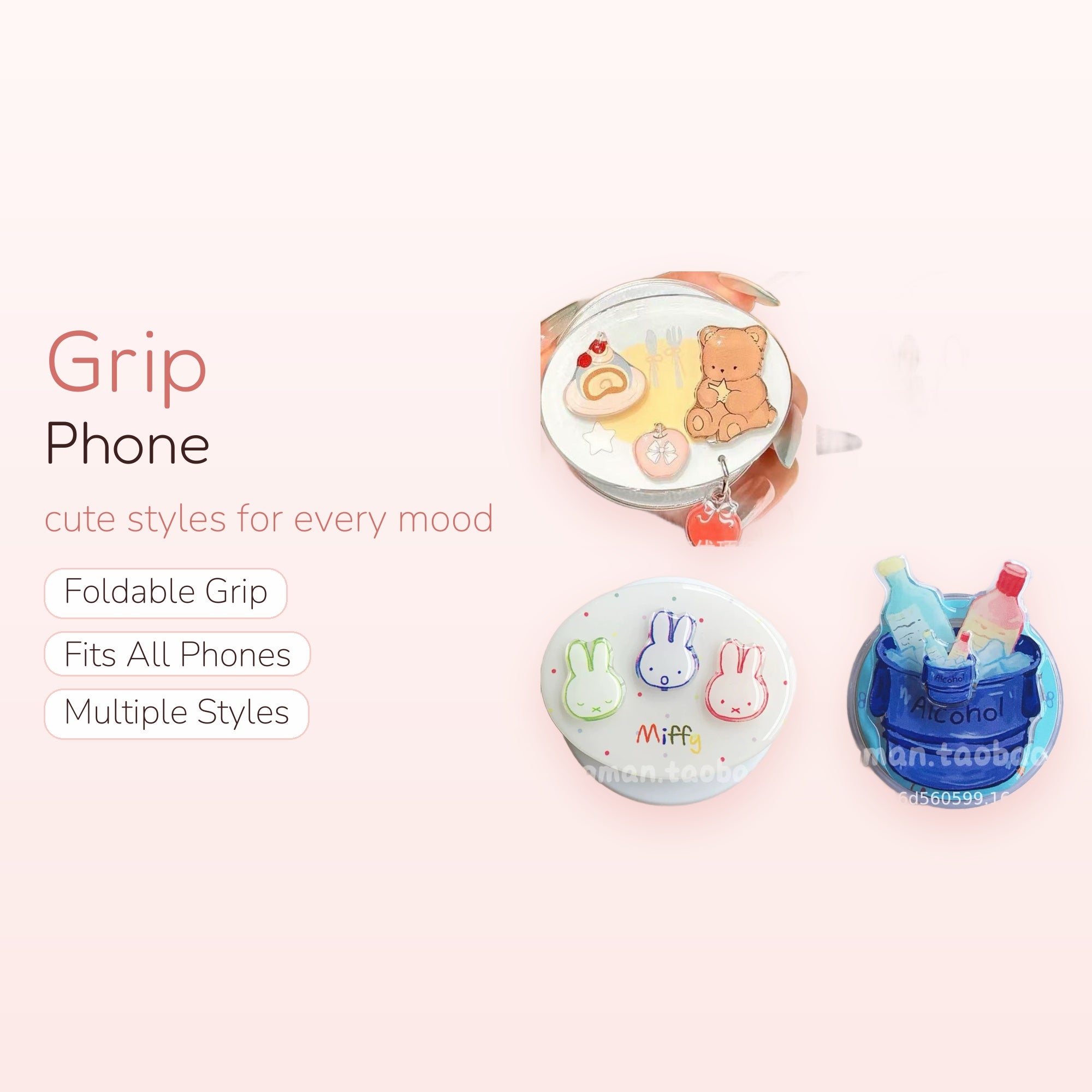 Cute Cartoon Bear & Miffy Bunny Phone Grip | Kawaii Acrylic Pop Socket Stand