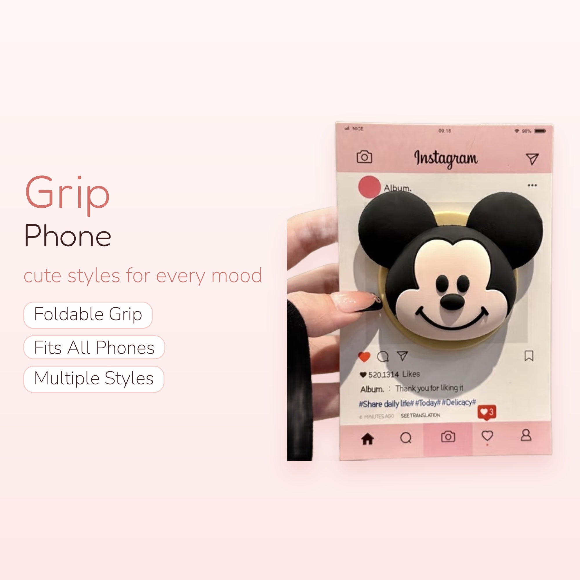Cute Mickey Mouse Phone Grip | Kawaii Cartoon Pop Socket Stand