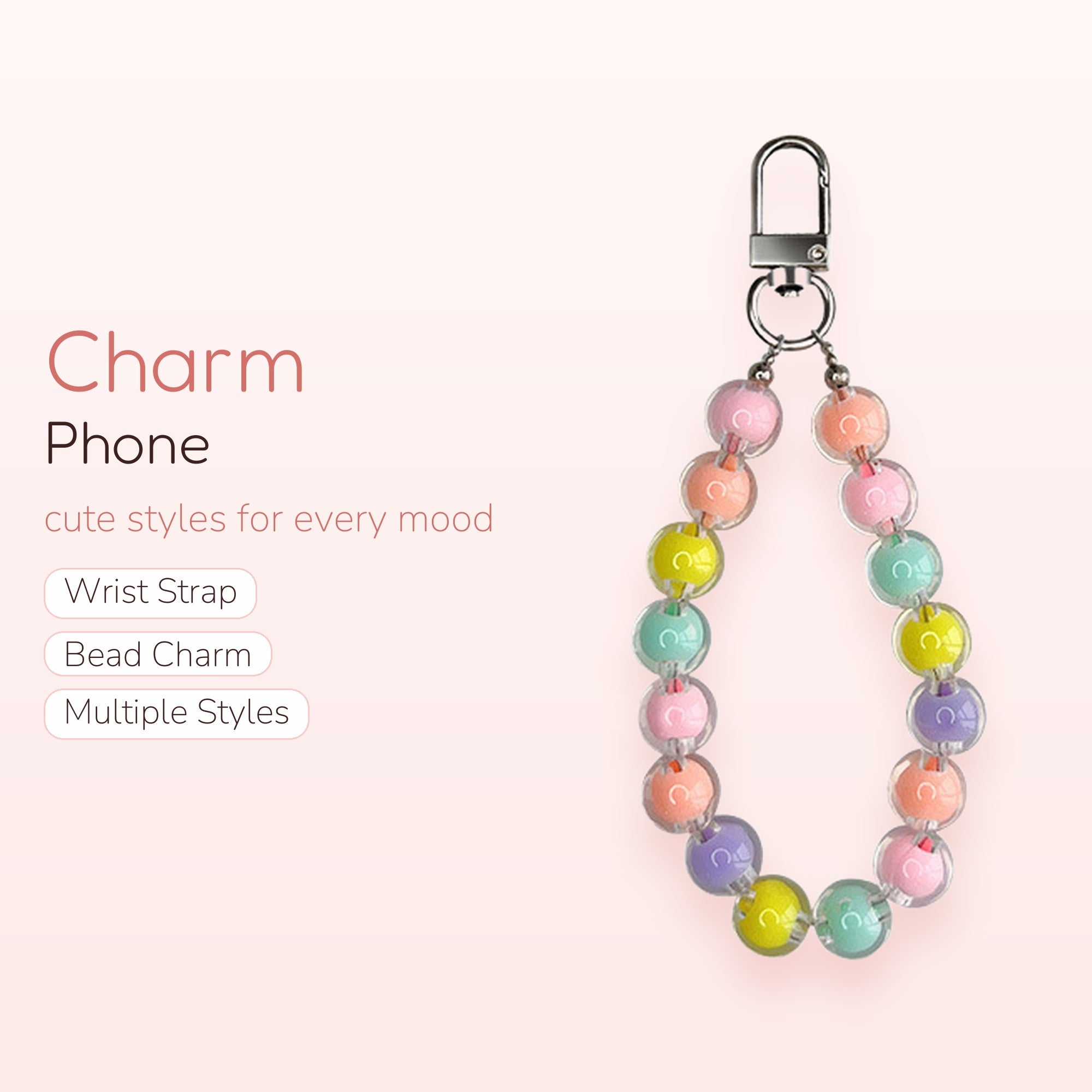 Candy Color Crystal Beaded Phone Charm | Pastel Clear Bead Wrist Strap