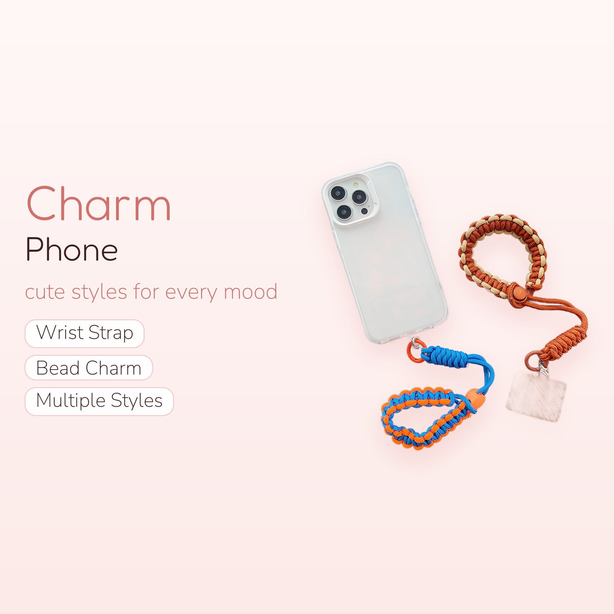 Braided Paracord Phone Charm Wristlet | Aesthetic Orange & Blue Phone Lanyard