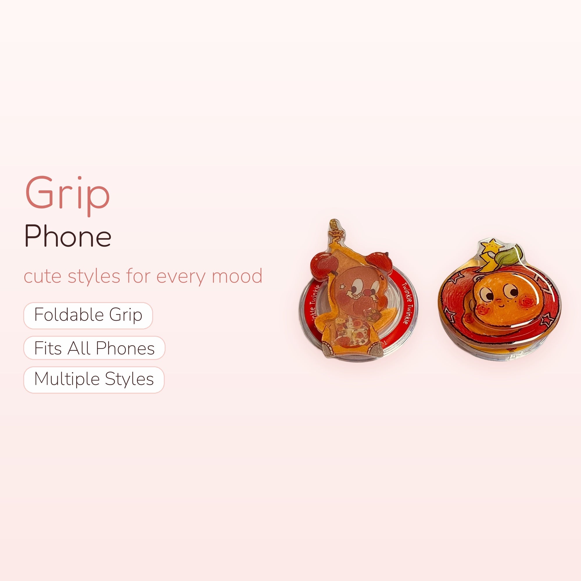Cute Apple & Banana Character Phone Grip | Kawaii Fruit Pop Socket Stand
