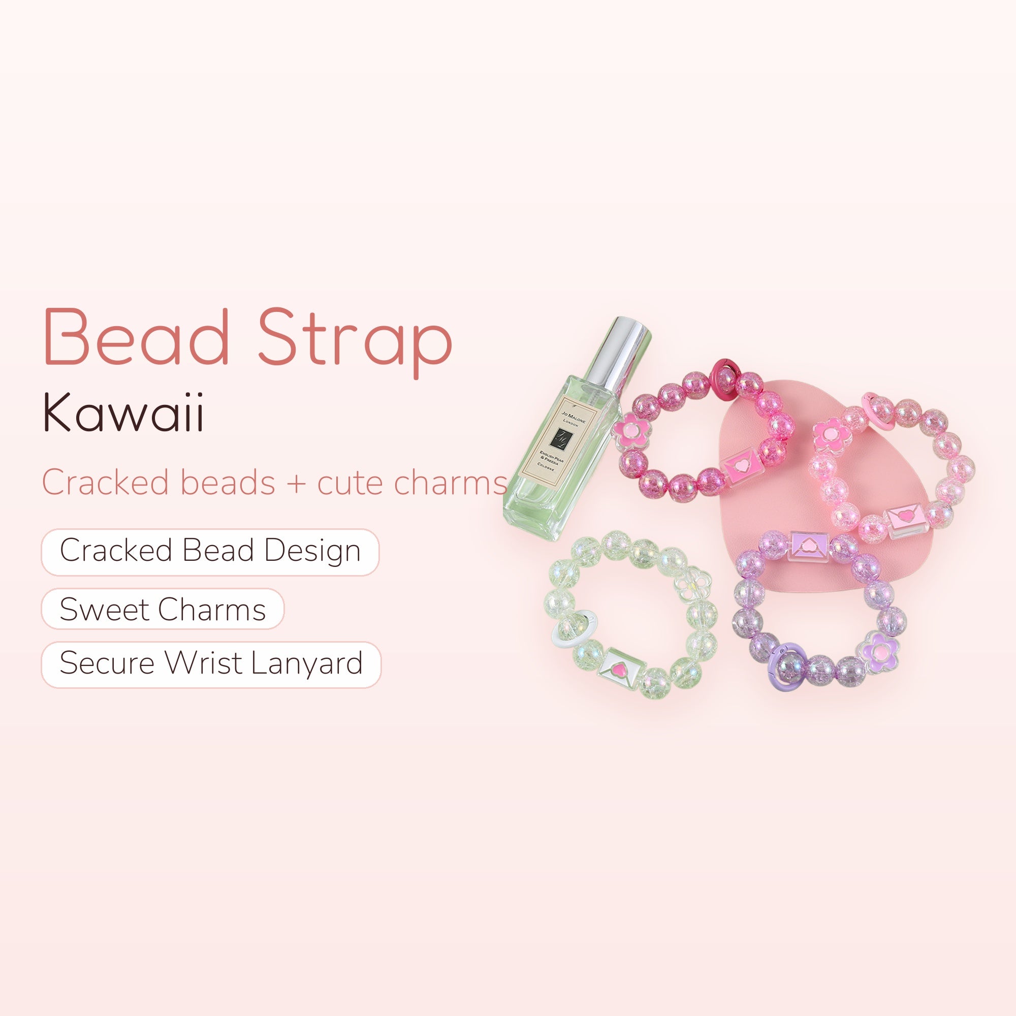 Kawaii Cracked Bead Phone Charm Strap | Cute Wrist Lanyard