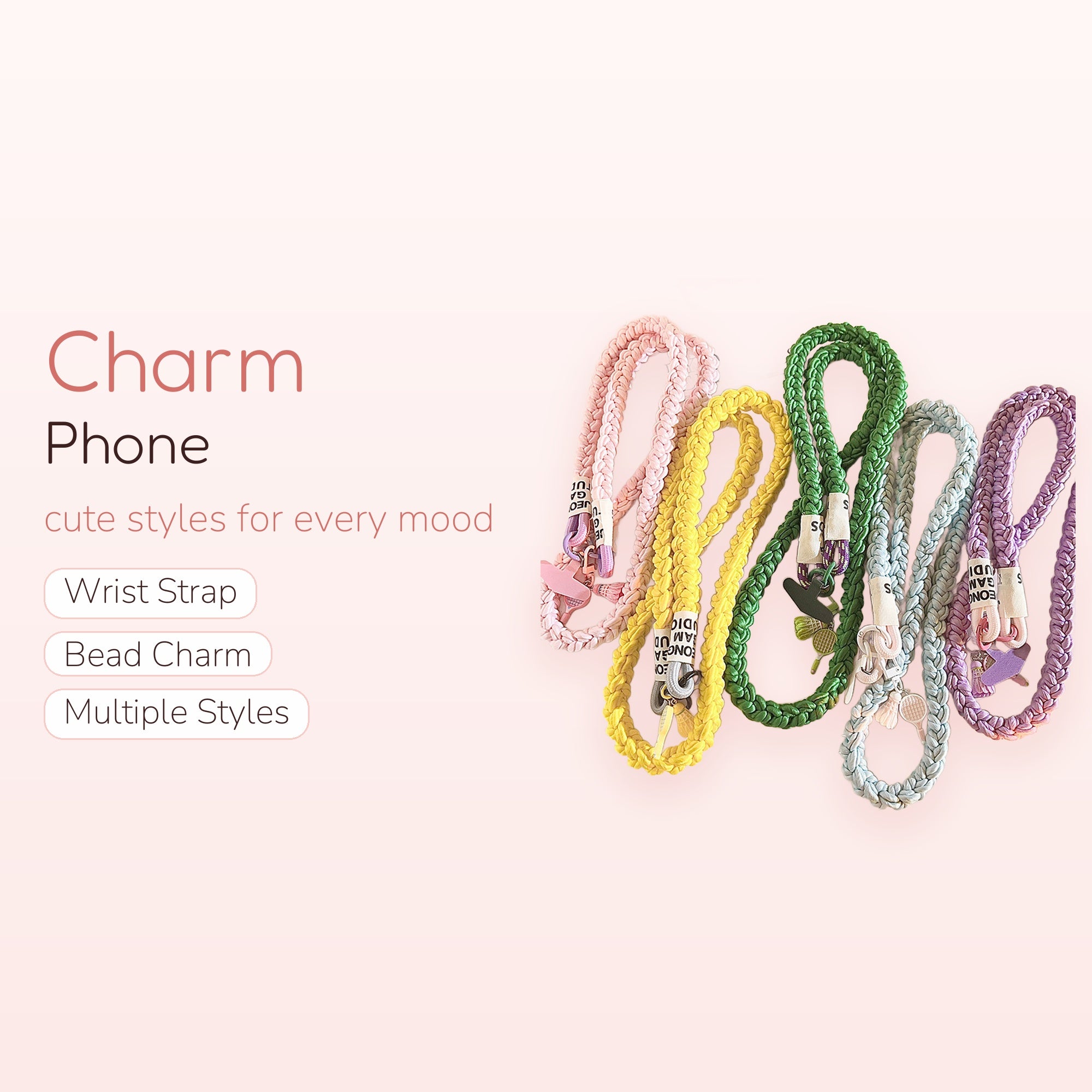 Braided Rope Phone Charm Lanyard | Colorful Woven Wrist Strap with Charms