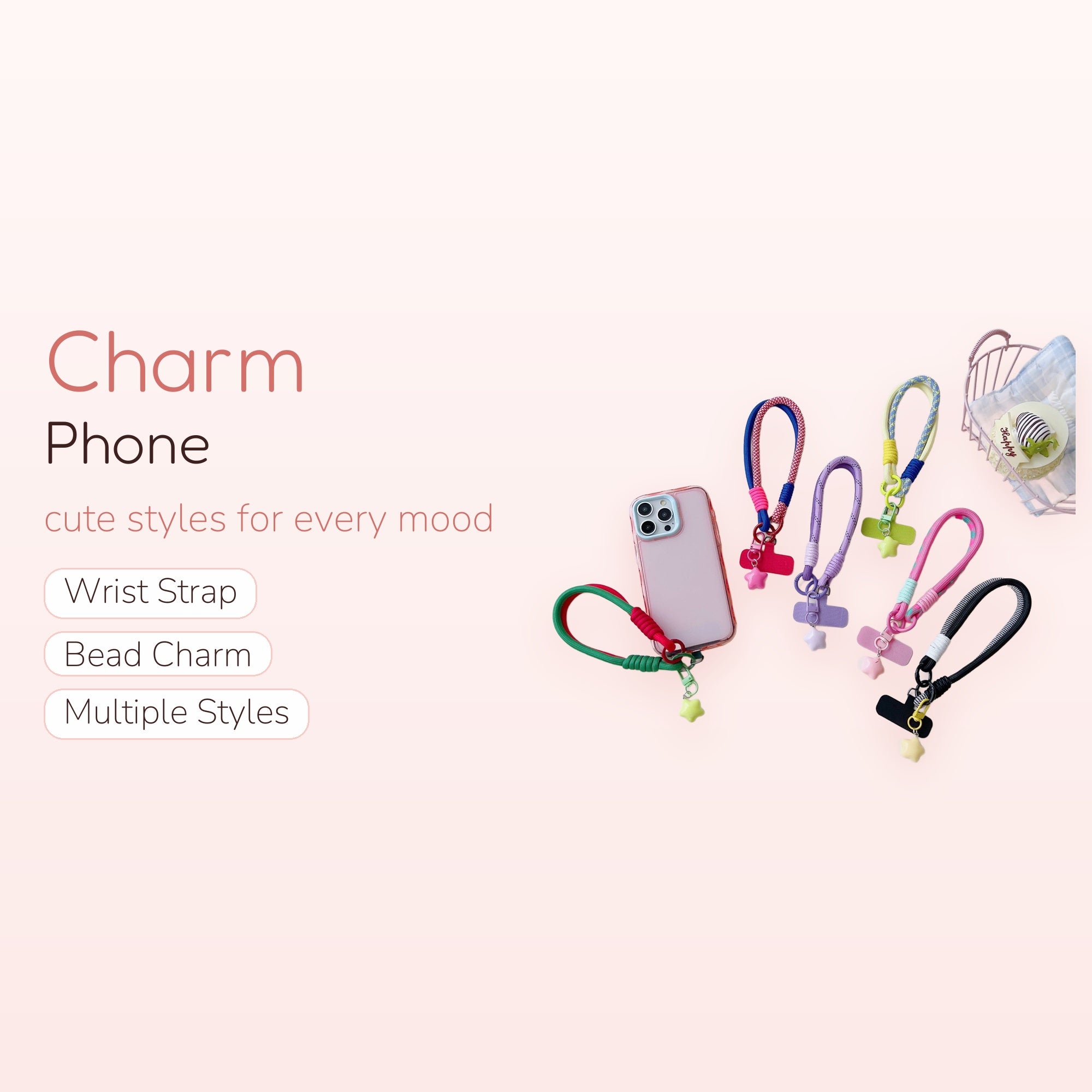 Colorful Braided Rope Phone Charm Strap | Cute Star Pendant Wrist Lanyard