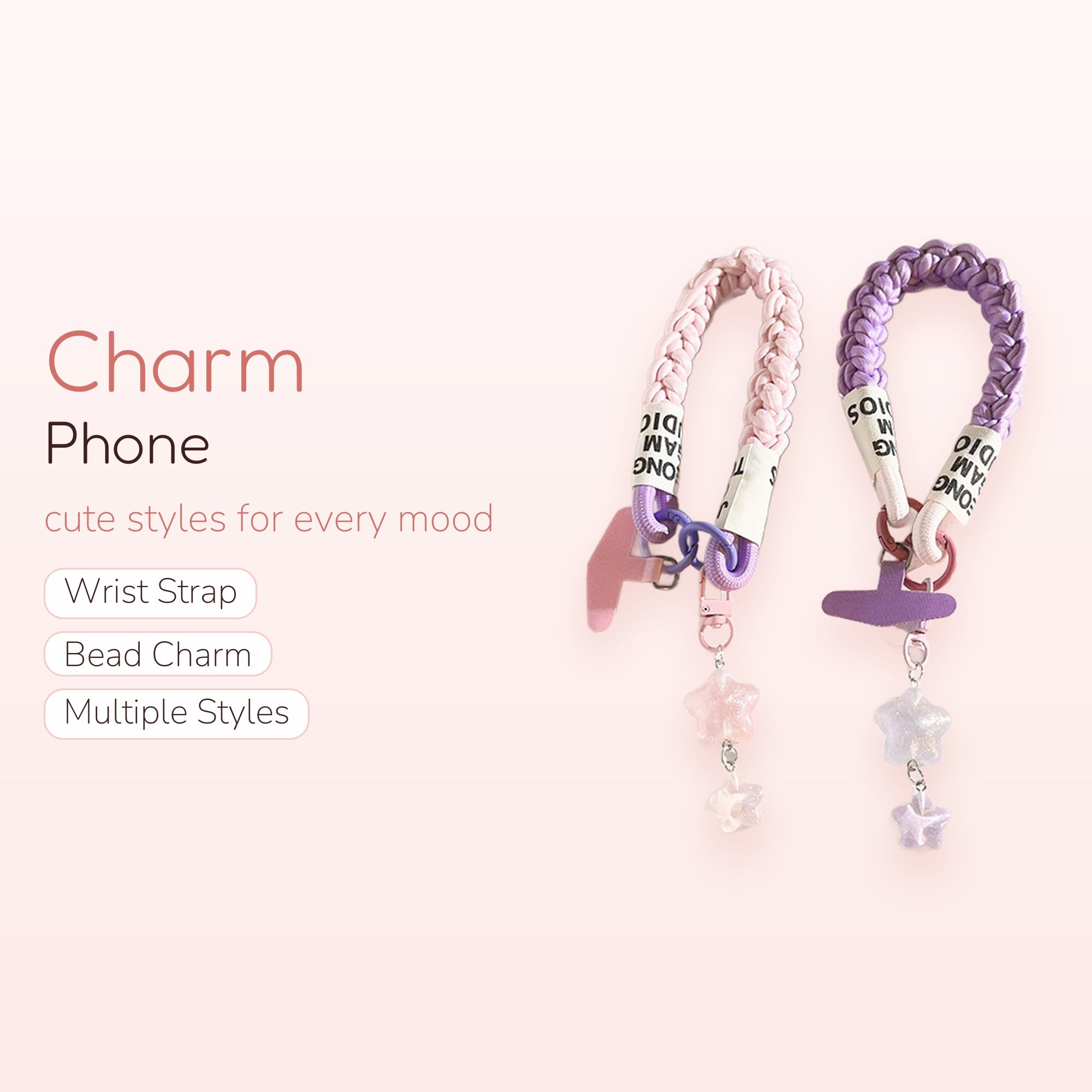 SIMPLYBUBBI — Pastel Braided Wrist Phone Charm | Star Charm Lanyard