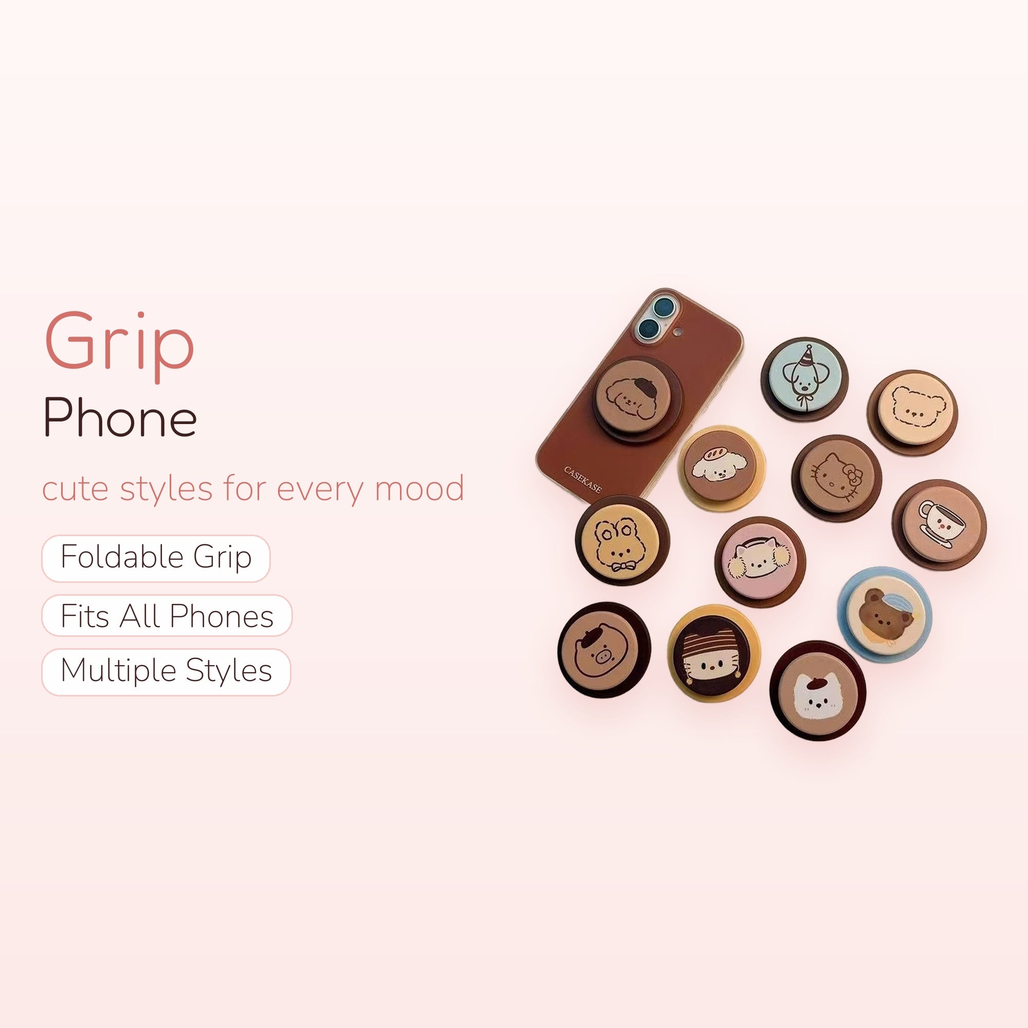 Kawaii Cartoon Animal Phone Grip | Cute Pop Socket Stand for iPhone & Android