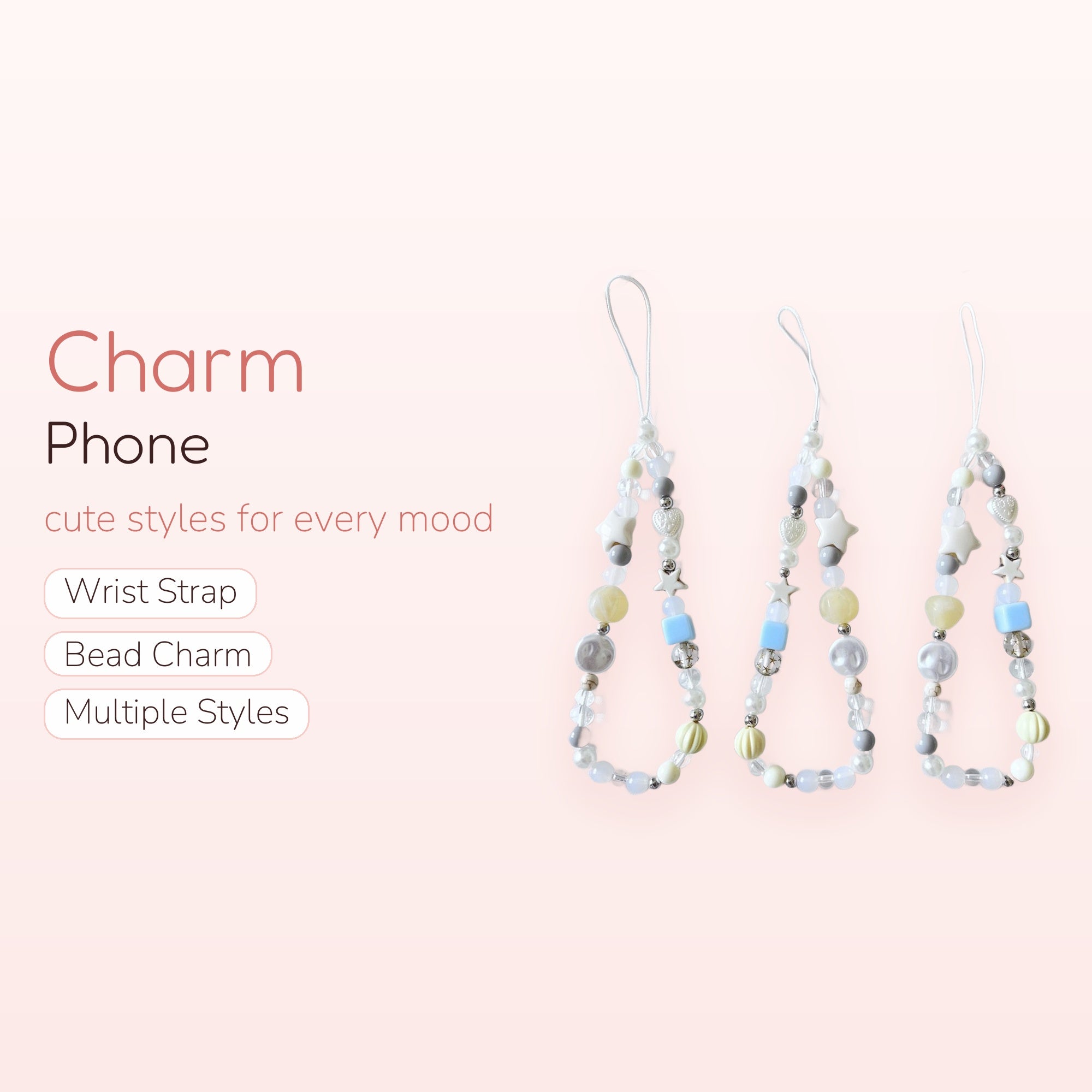 Pastel Beaded Phone Charm Strap | Kawaii Pearl & Star Wrist Lanyard