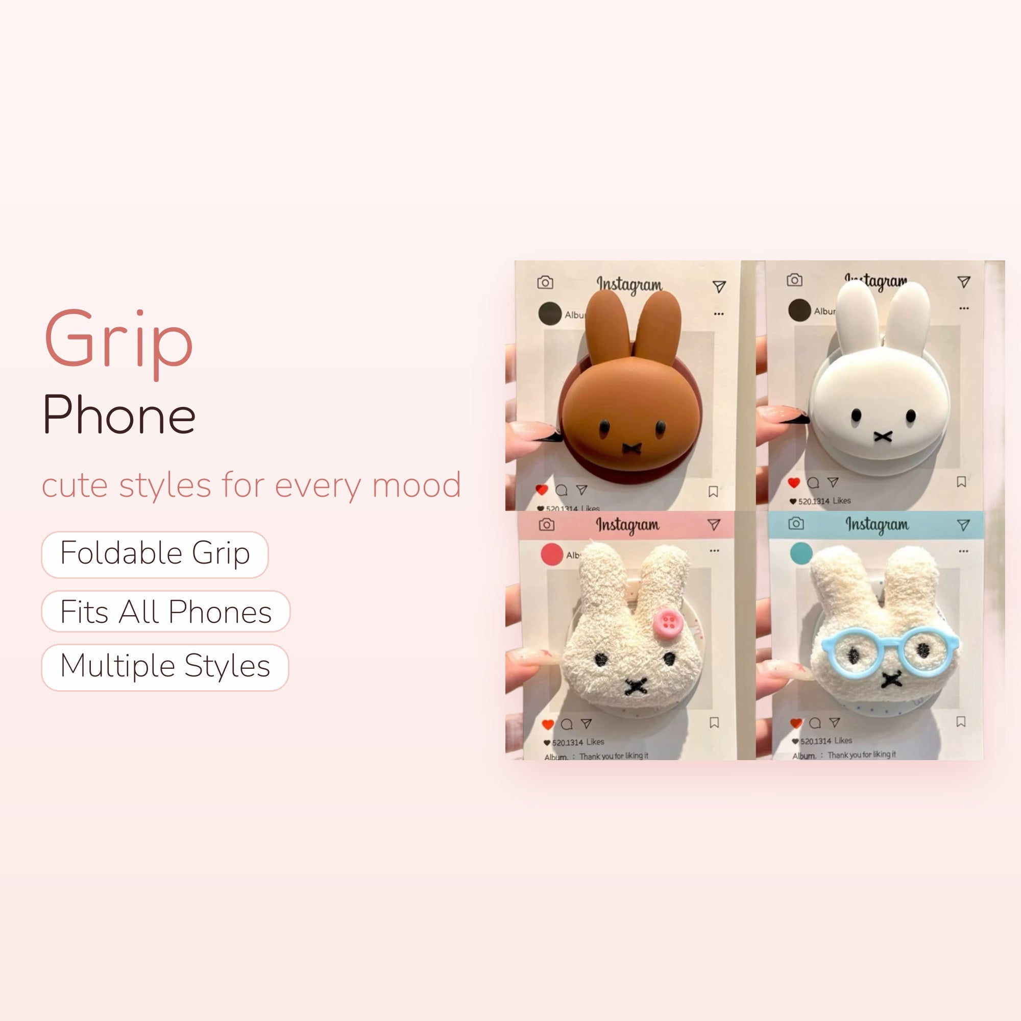 Cute Miffy Bunny Phone Grip | Kawaii Fluffy Rabbit Pop Socket Stand