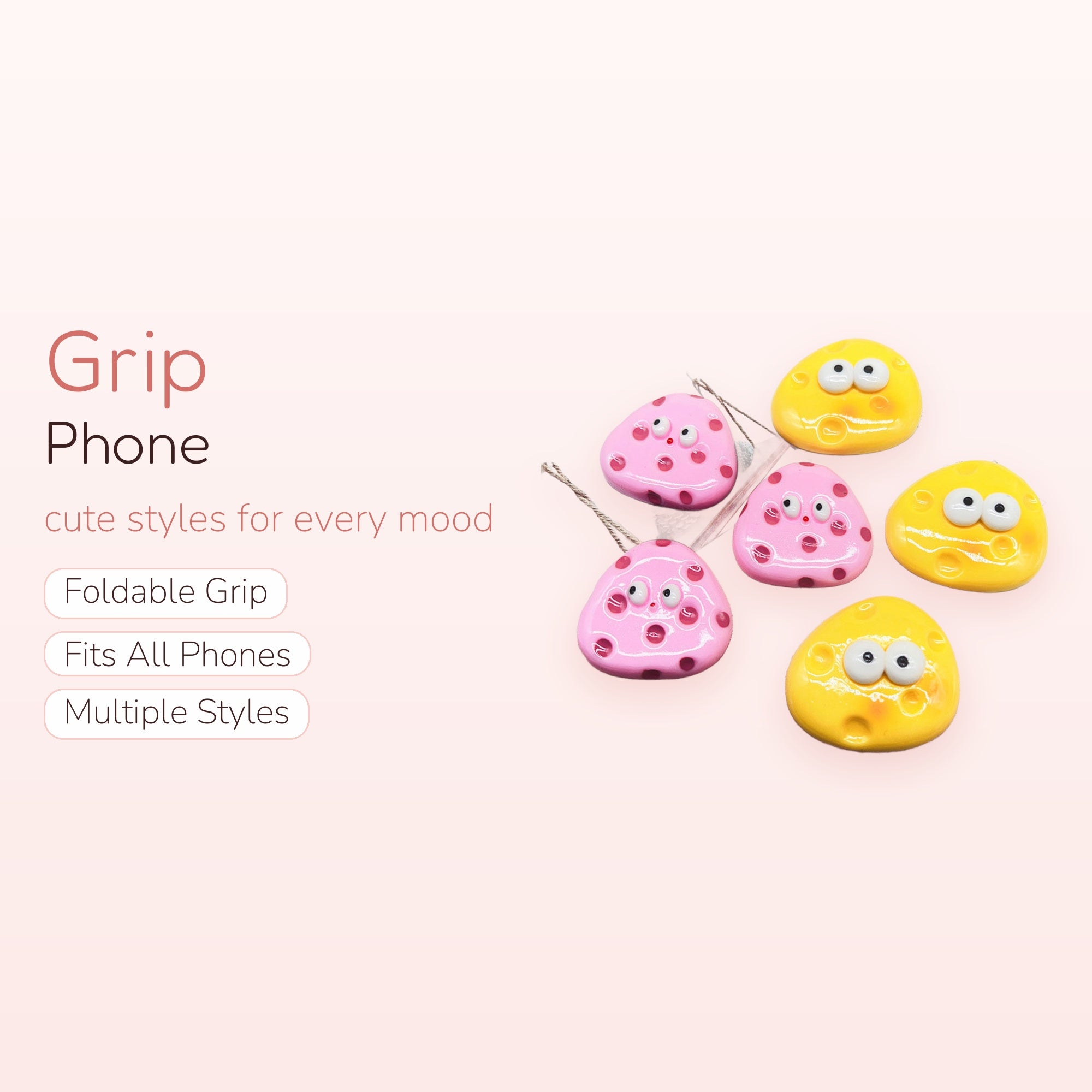 Kawaii Pink & Yellow Blob Phone Grip | Cute Cartoon Character Pop Socket Stand