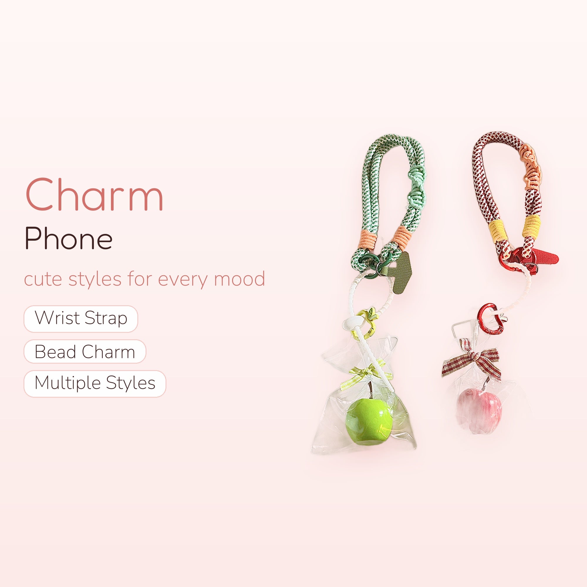 Kawaii Braided Rope Phone Charm | Cute Apple Fruit Wrist Strap Lanyard