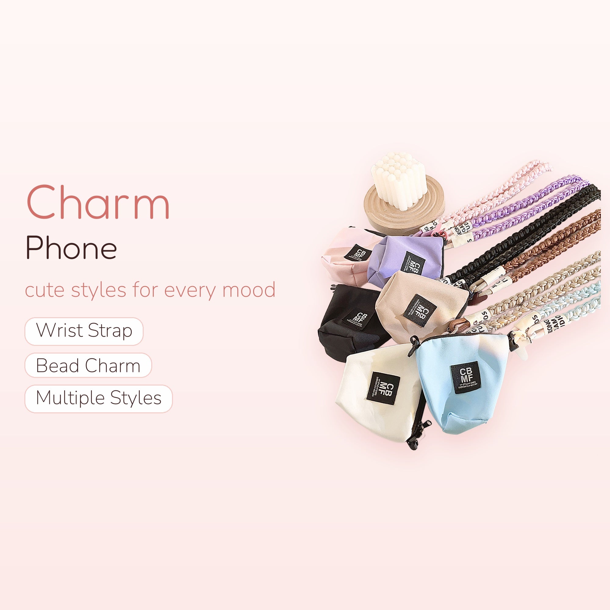 Braided Lanyard Phone Charm with Mini Pouch | Aesthetic Wrist Strap with Zipper Bag