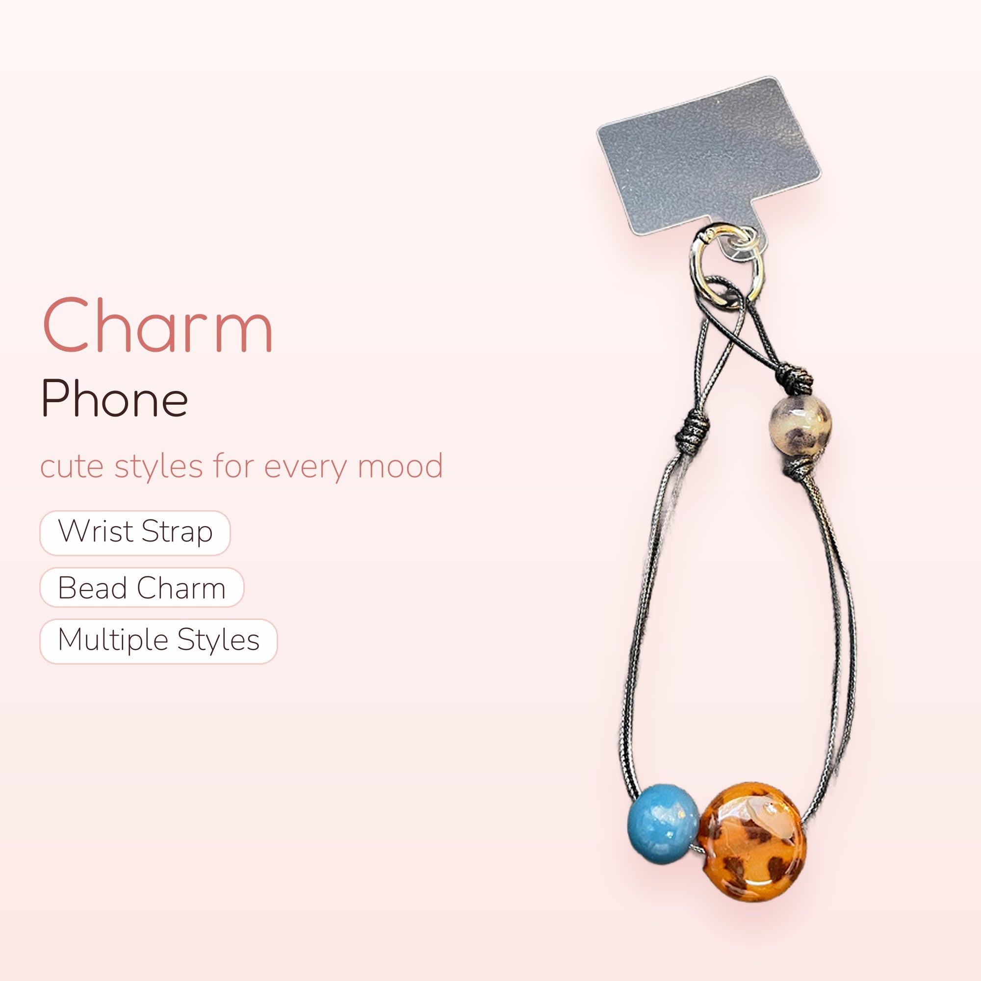 Aesthetic Beaded Phone Charm | Tortoiseshell & Blue Bead Phone Strap