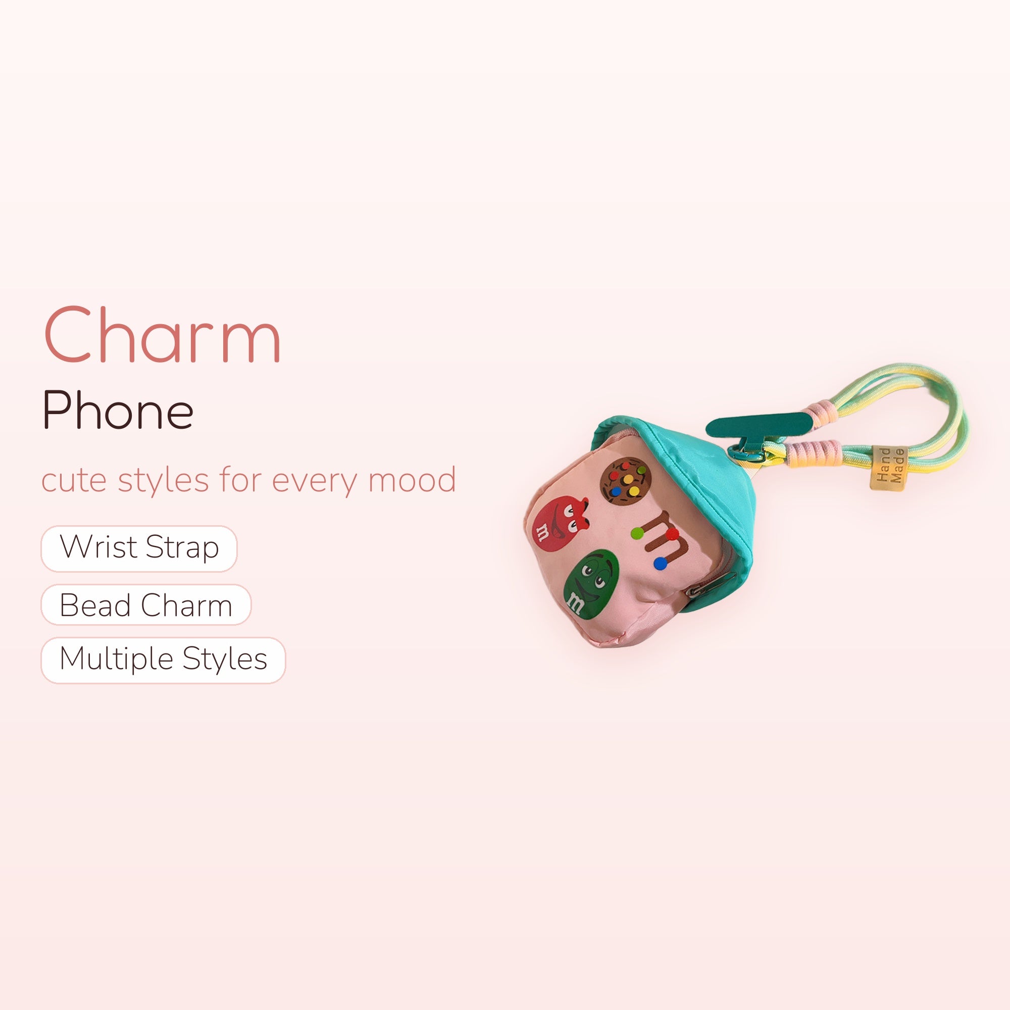 Kawaii M&M's Candy Pouch Phone Charm | Cute Pink Mini Bag Wrist Strap