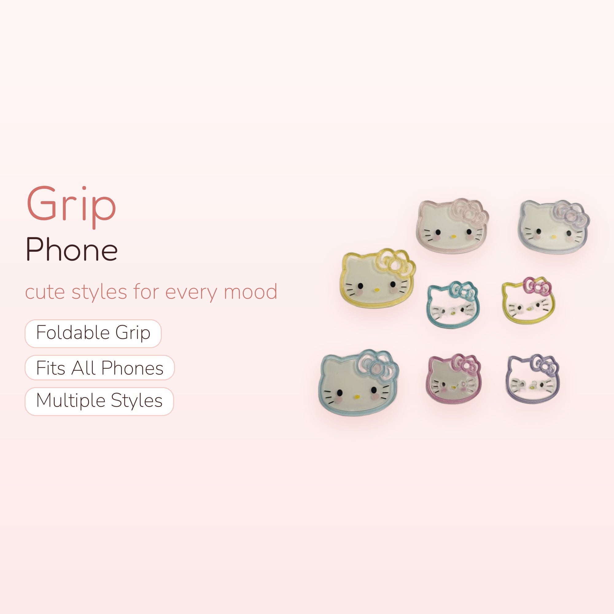 Pastel Hello Kitty Phone Grip Set | Cute Kawaii Pop Socket Stand