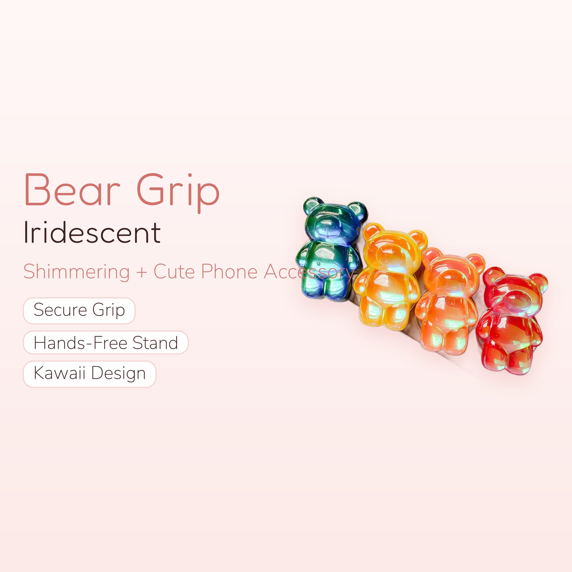 Iridescent Bear Phone Grip | Cute Pop-Out Phone Holder Stand