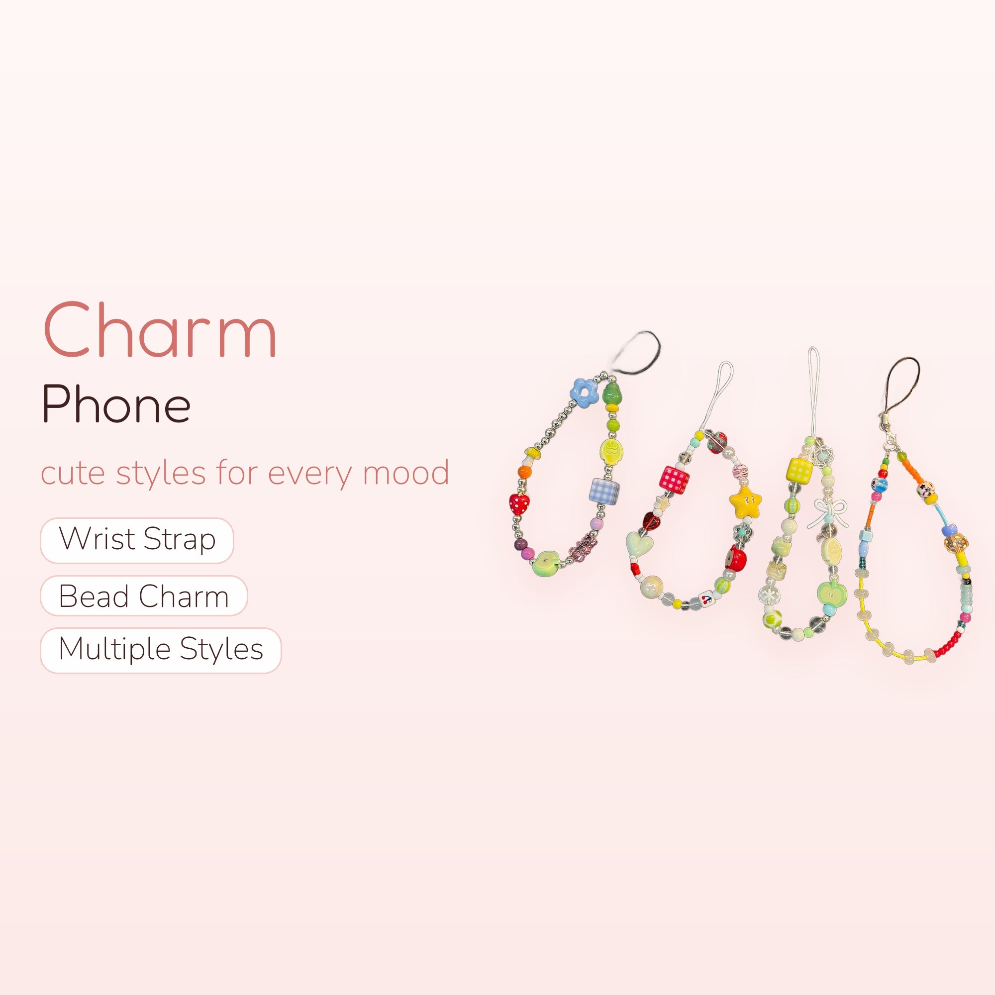 Kawaii Beaded Phone Charm Straps | Colorful Y2K Aesthetic Wrist Lanyards
