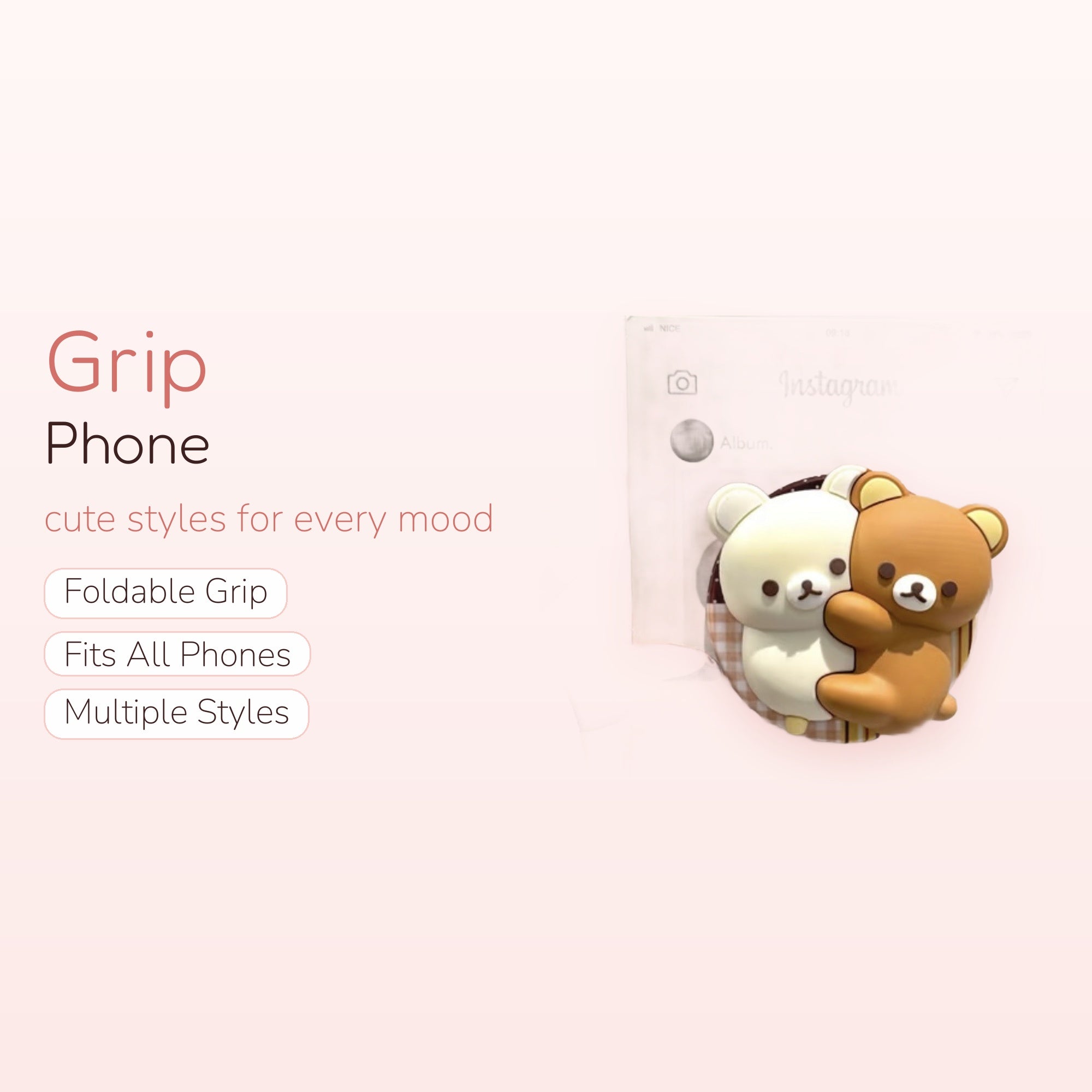 Kawaii Rilakkuma & Korilakkuma Bear Phone Grip | Cute Pop Socket Stand