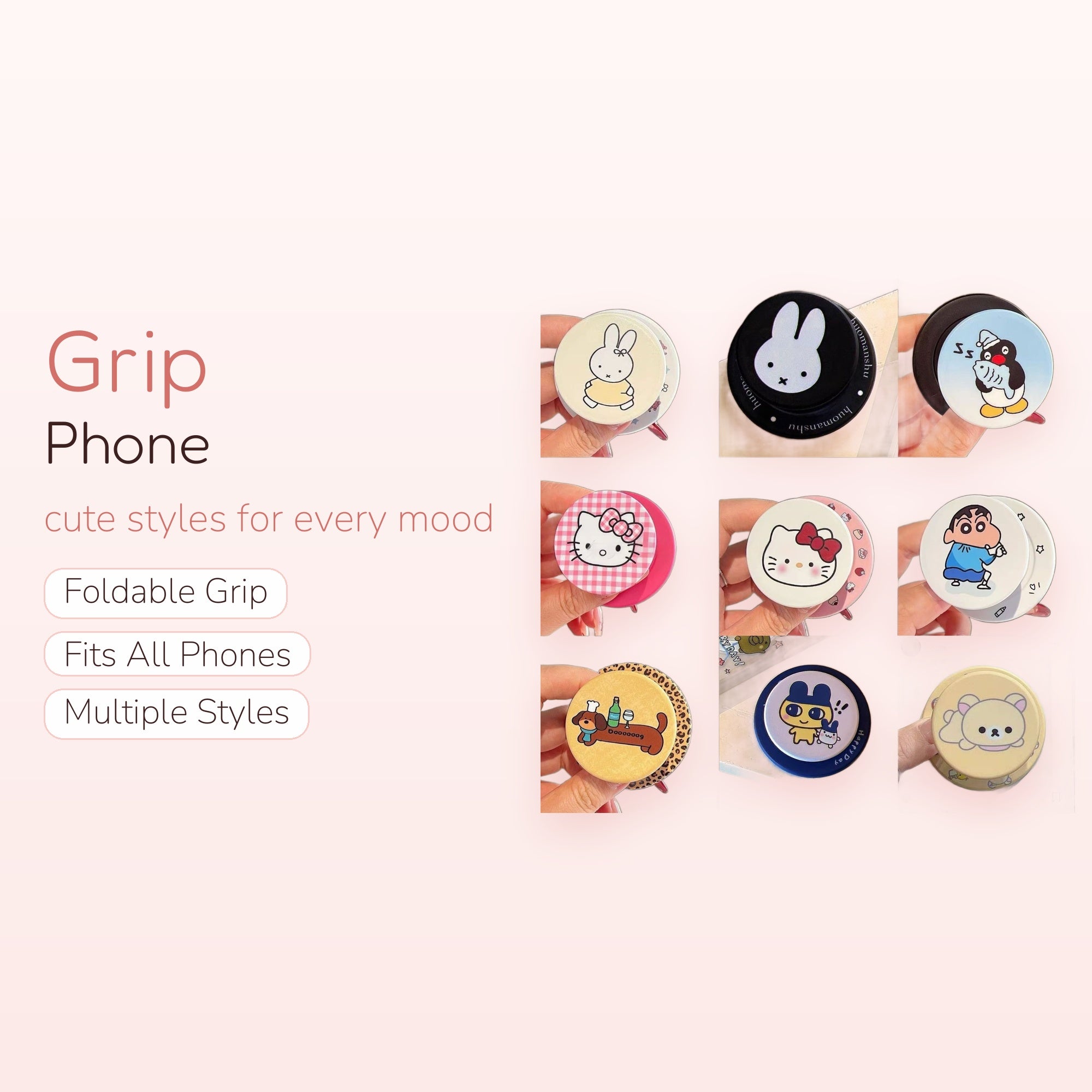 Kawaii Character Phone Grip Collection | Cute Pop Socket Stand for Phones