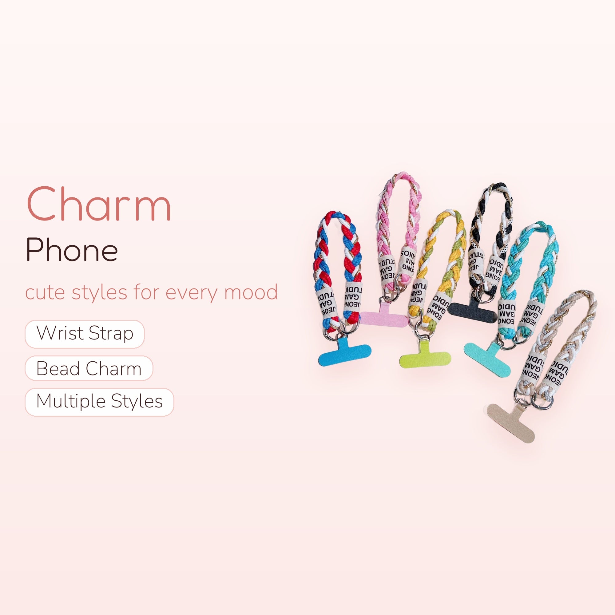 Braided Rope Phone Charm Strap with T-Tab | Colorful Woven Wrist Lanyard