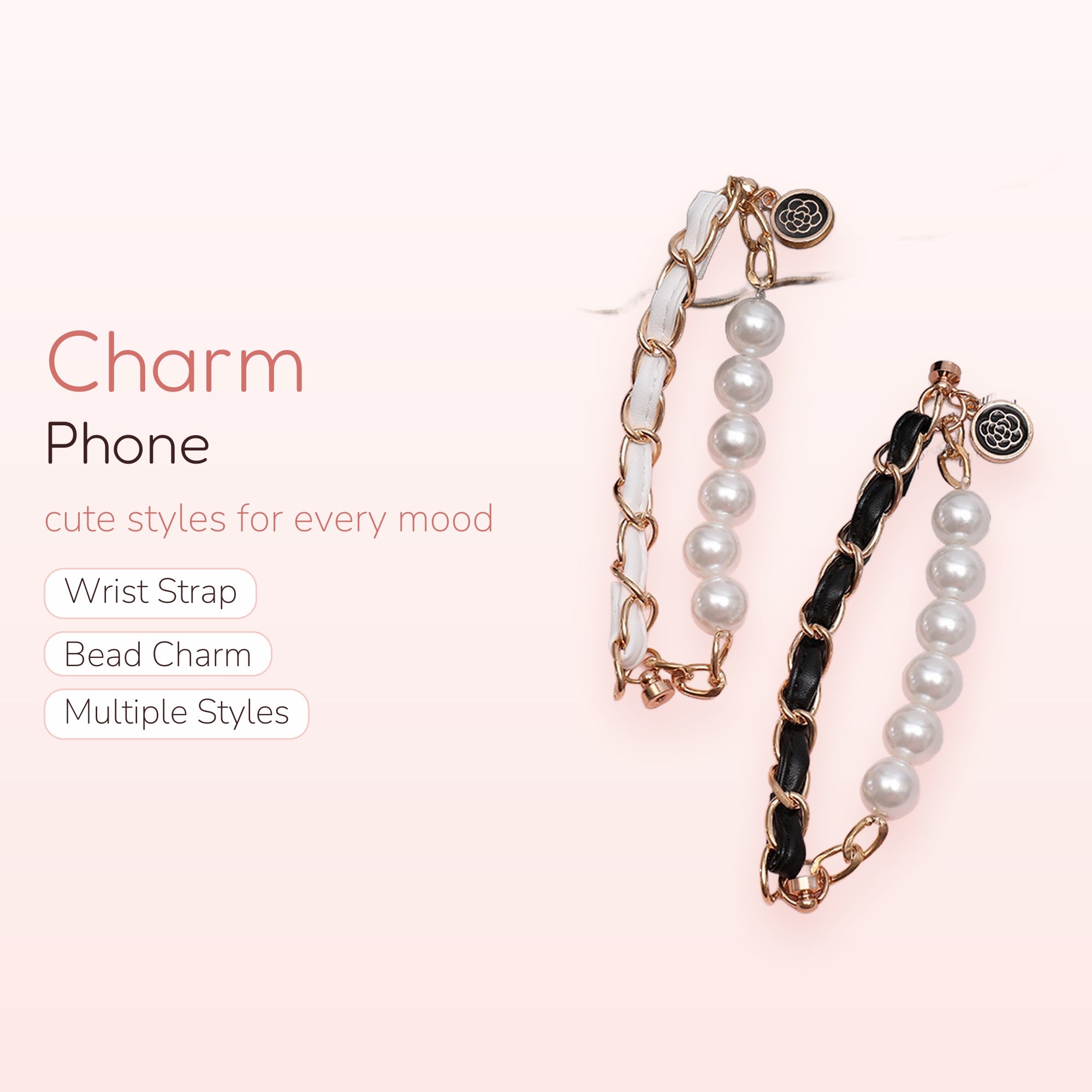 Pinkamour — Pink Pearl & Flower Beaded Phone Charm