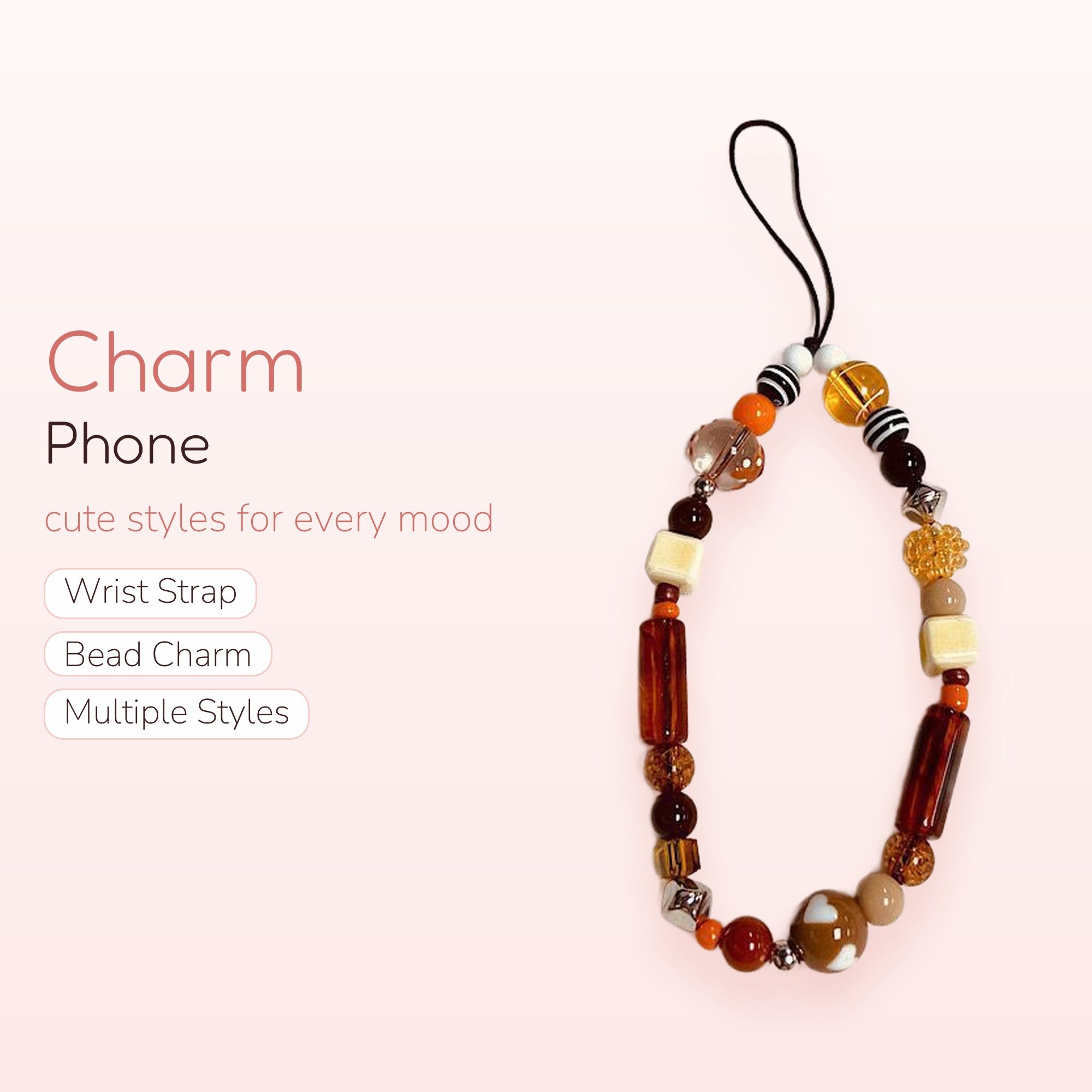 Autumnal Beaded Phone Charm Strap | Earthy Toned Wrist Lanyard
