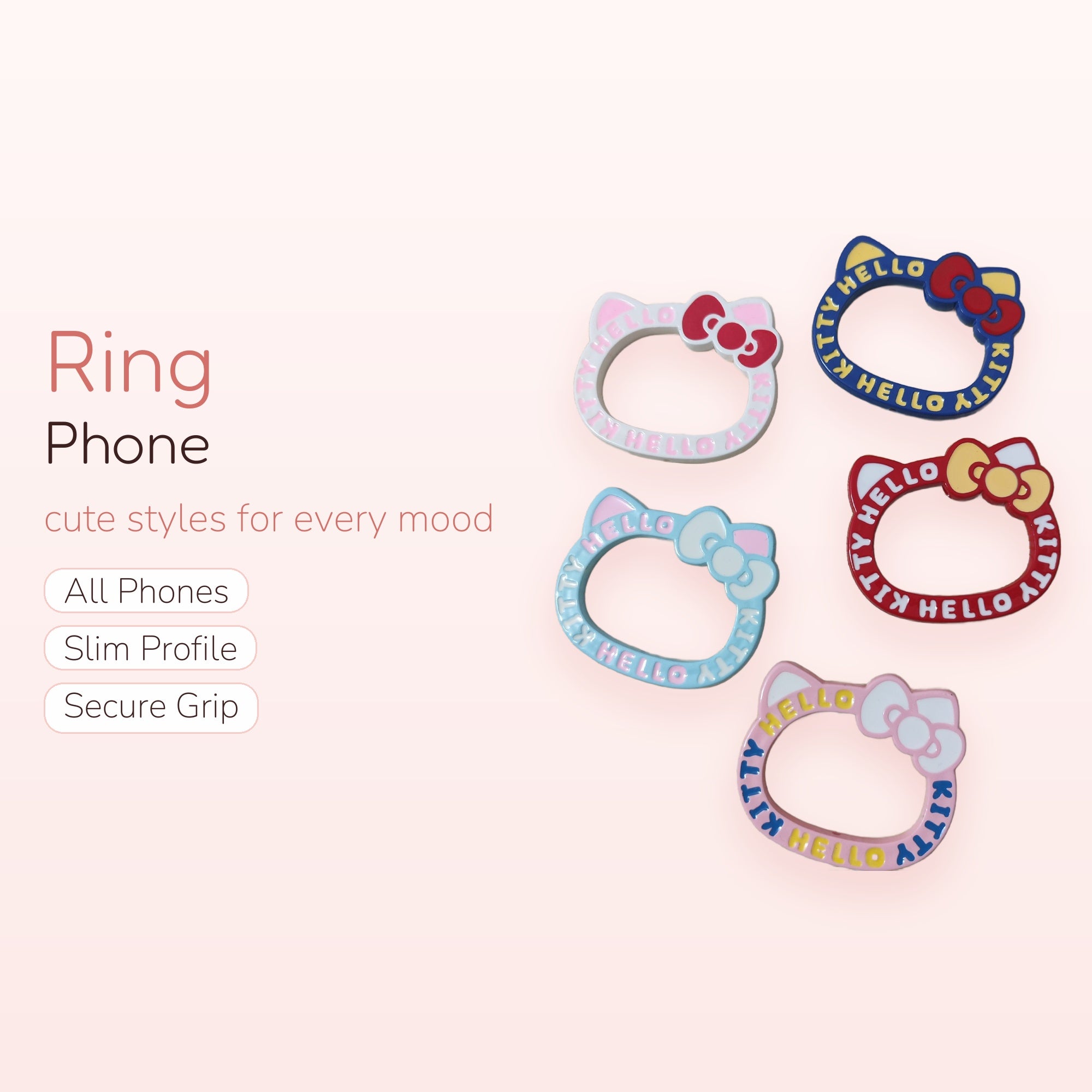 Hello Kitty Face Phone Ring | Cute Colorful 360° Finger Holder Kickstand