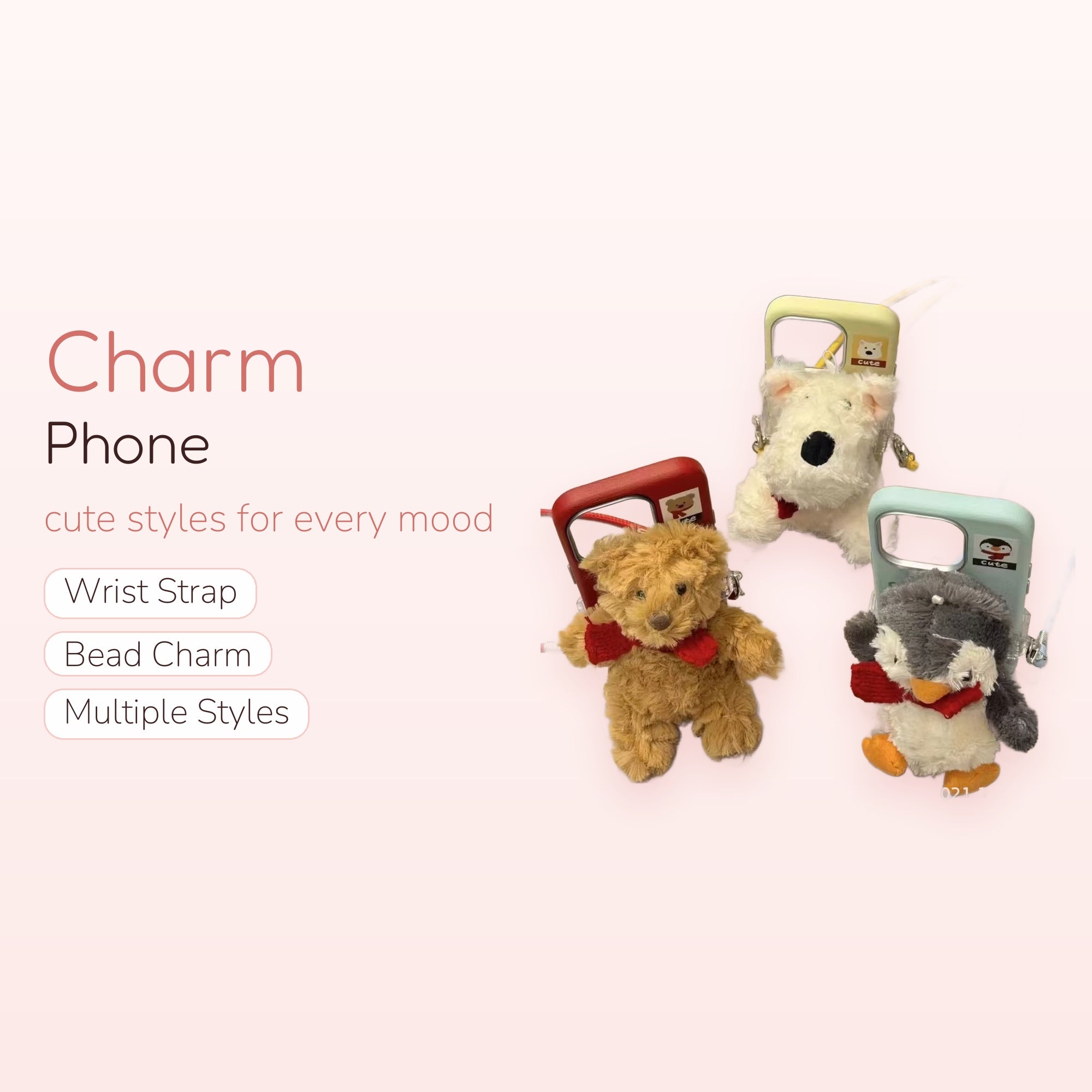 Cute Plush Animal Phone Charm Case | Kawaii Bear Dog Penguin Phone Lanyard