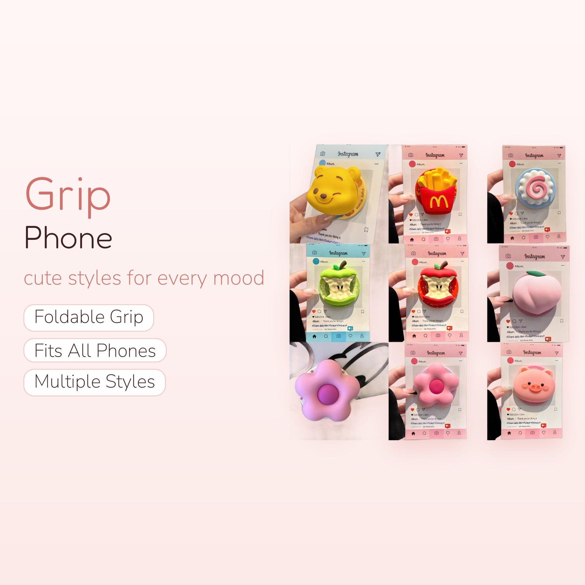 SIMPLYBUBBI — Whimsical Food & Animal Phone Grip | Kawaii Pop Socket Holder