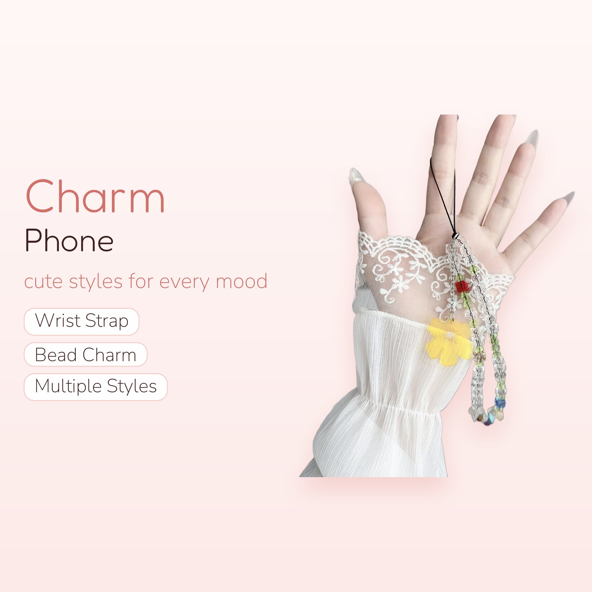 Clear Crystal & Yellow Flower Phone Charm | Aesthetic Beaded Wrist Strap