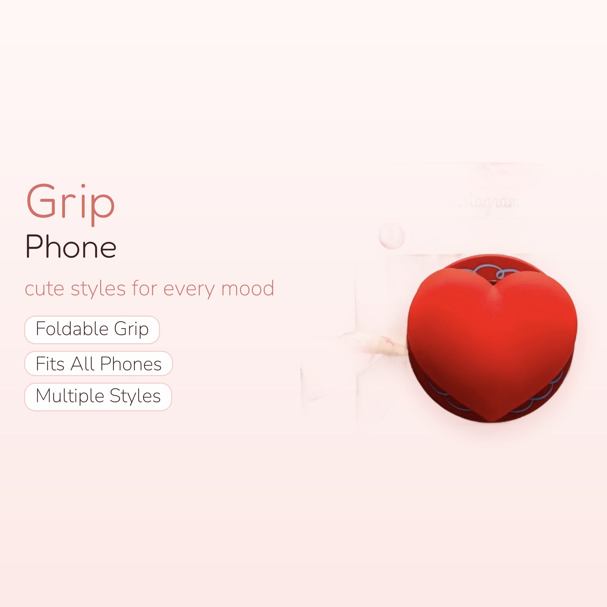 Red Heart Instagram Post Phone Grip | Cute Pop Socket Stand