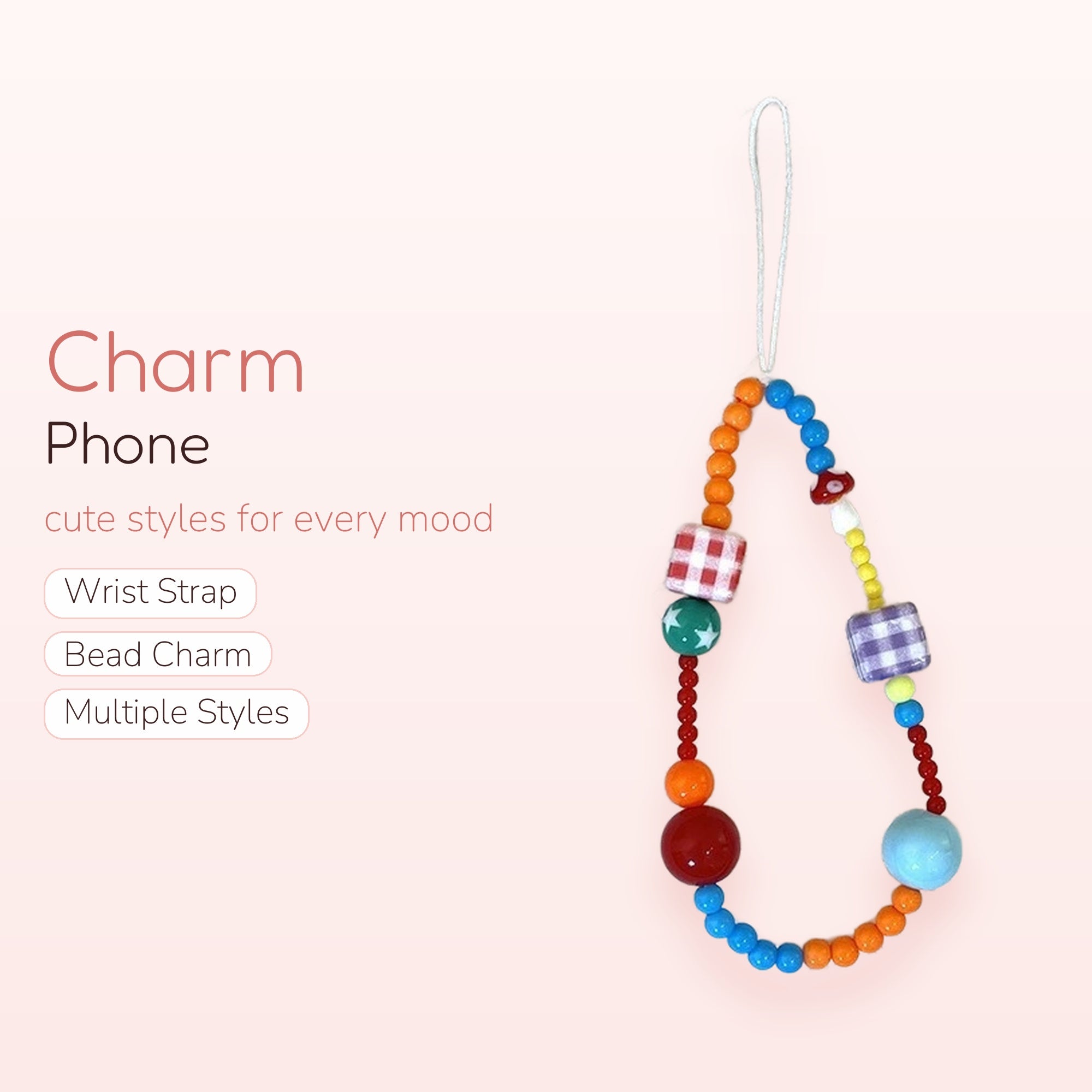 Colorful Beaded Phone Charm | Kawaii Y2K Aesthetic Wrist Lanyard
