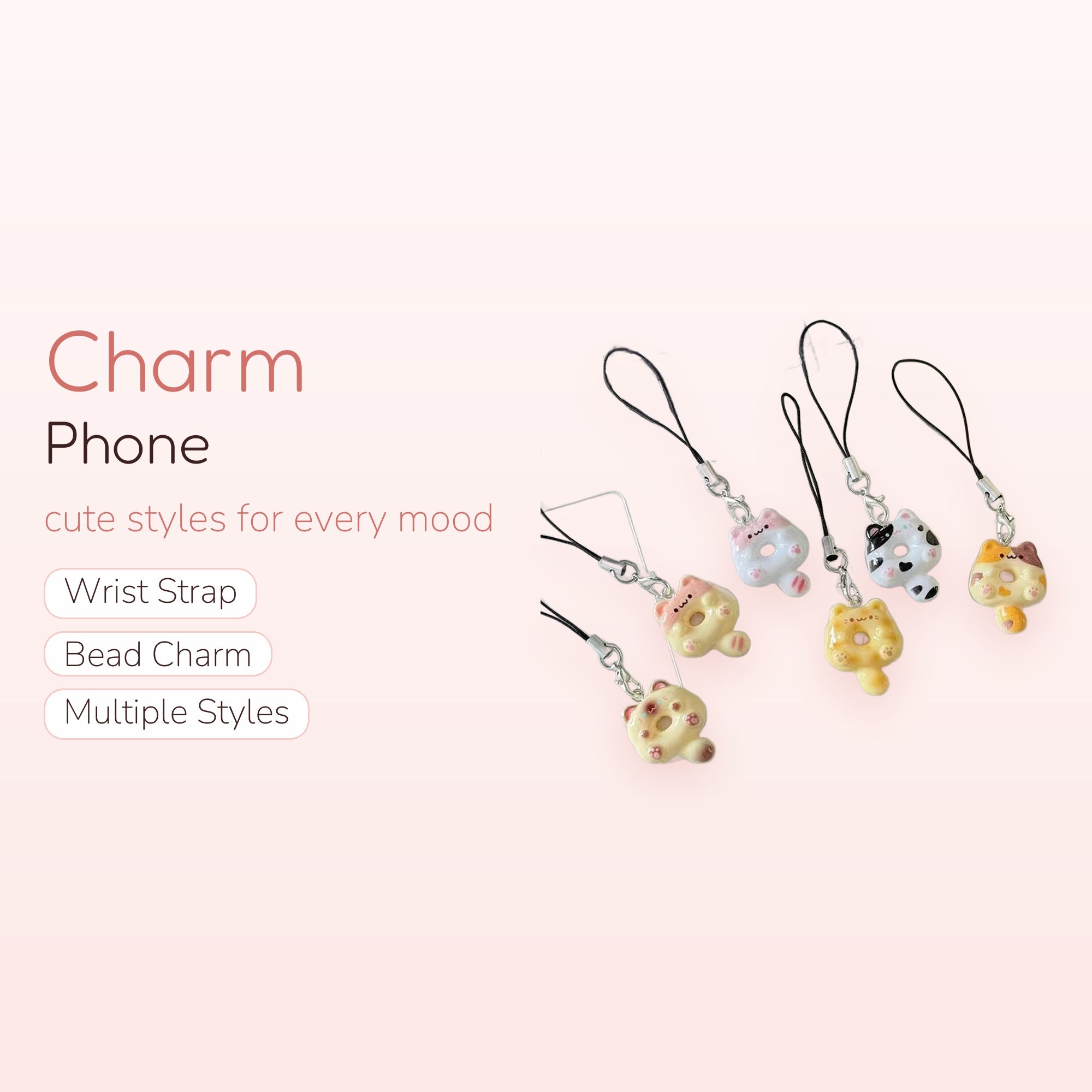 Kawaii Donut Cat Phone Charm | Pastel Kitten Donut Keychain