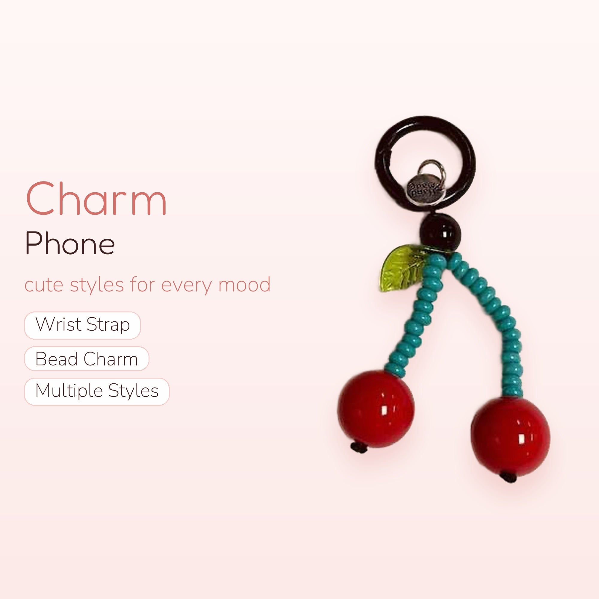 Cute Cherry Beaded Phone Charm | Y2K Aesthetic Red & Teal Keychain
