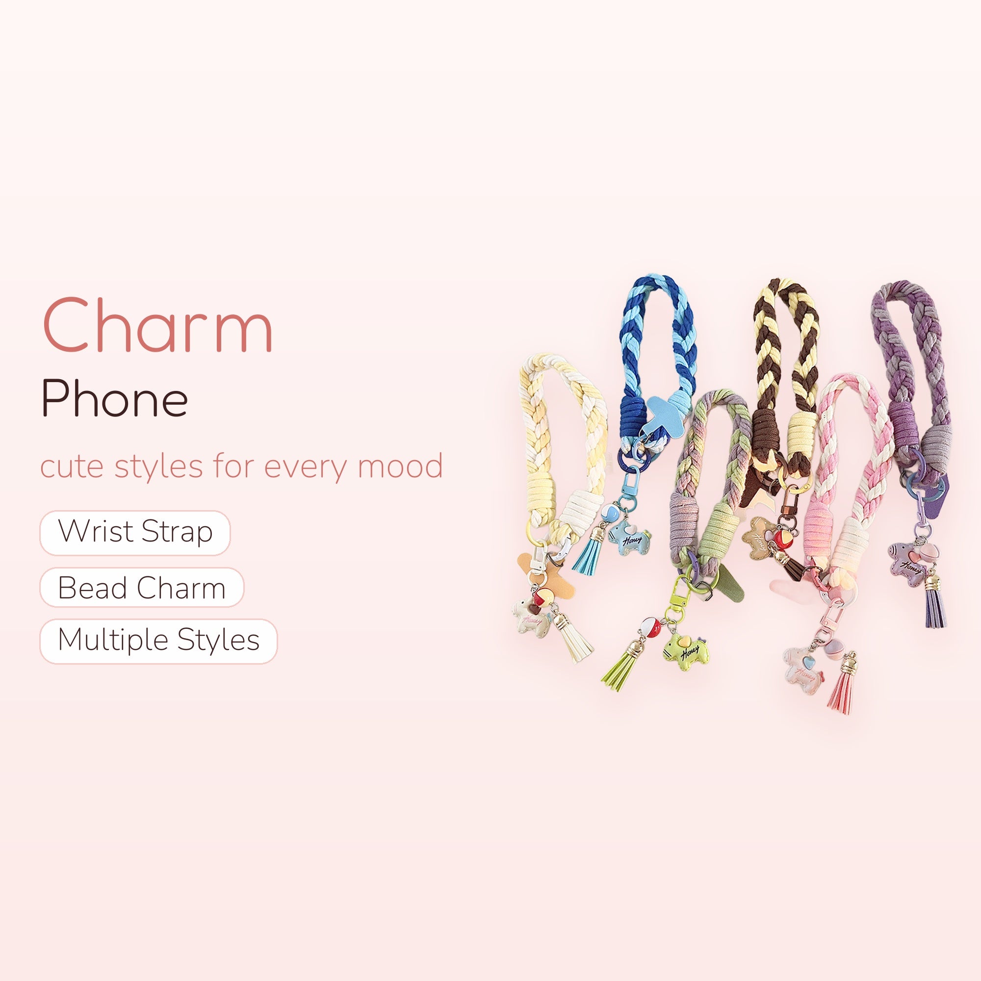 Braided Rope Wristlet Phone Charm | Cute Elephant & Tassel Lanyard