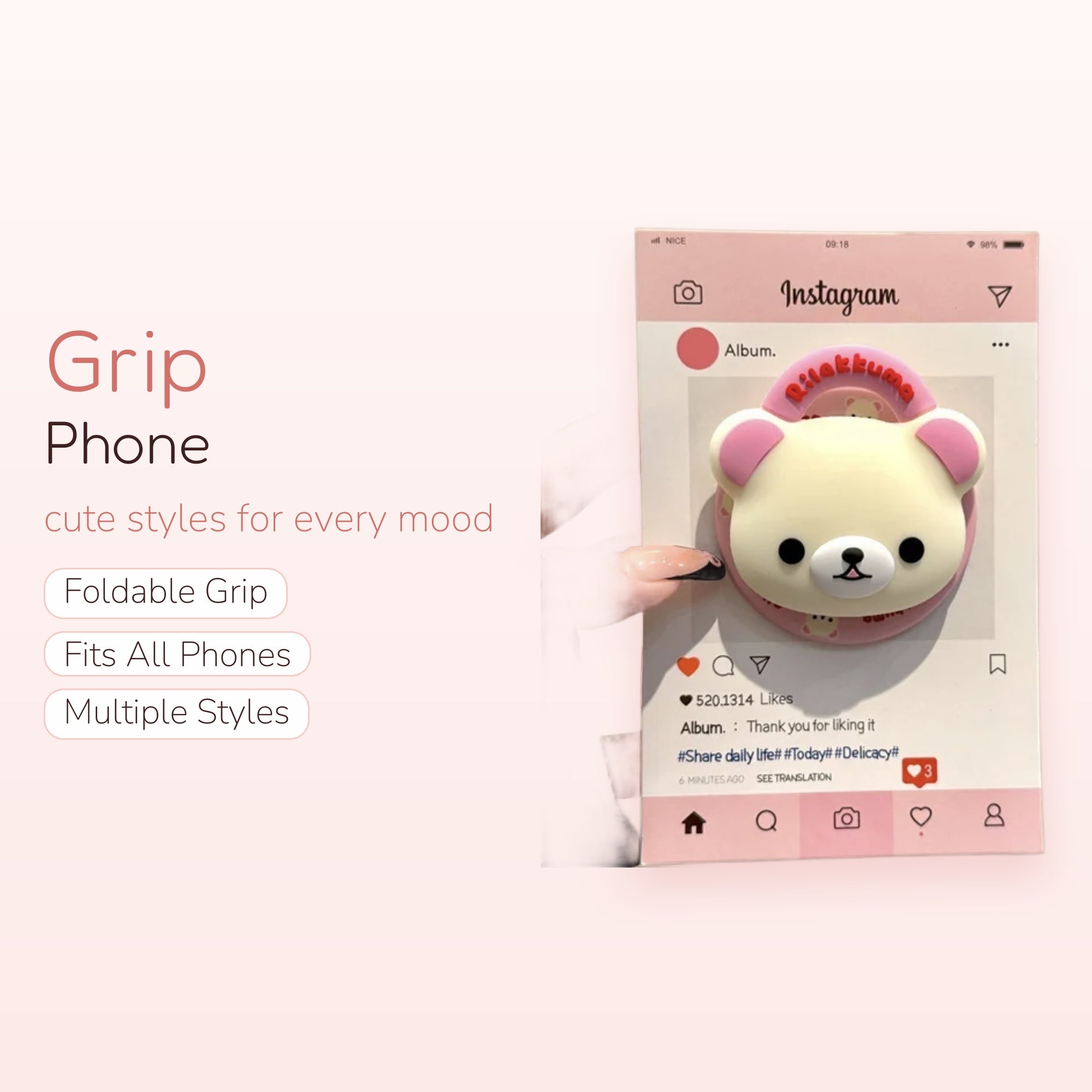 Rilakkuma Bear Instagram Phone Grip | Kawaii Pop Socket Stand