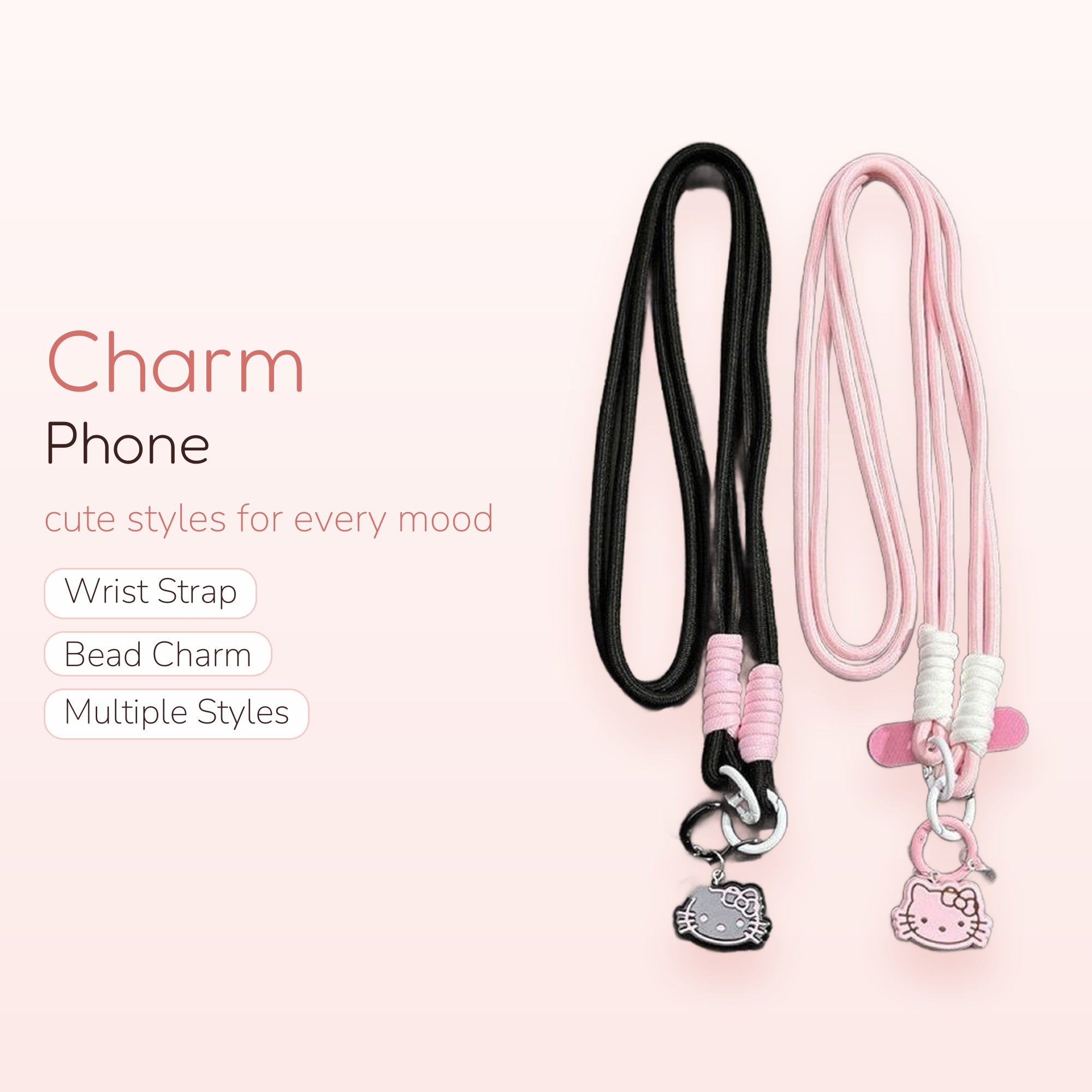 Kawaii Hello Kitty Phone Lanyard | Cute Pink & Black Neck Strap Charm