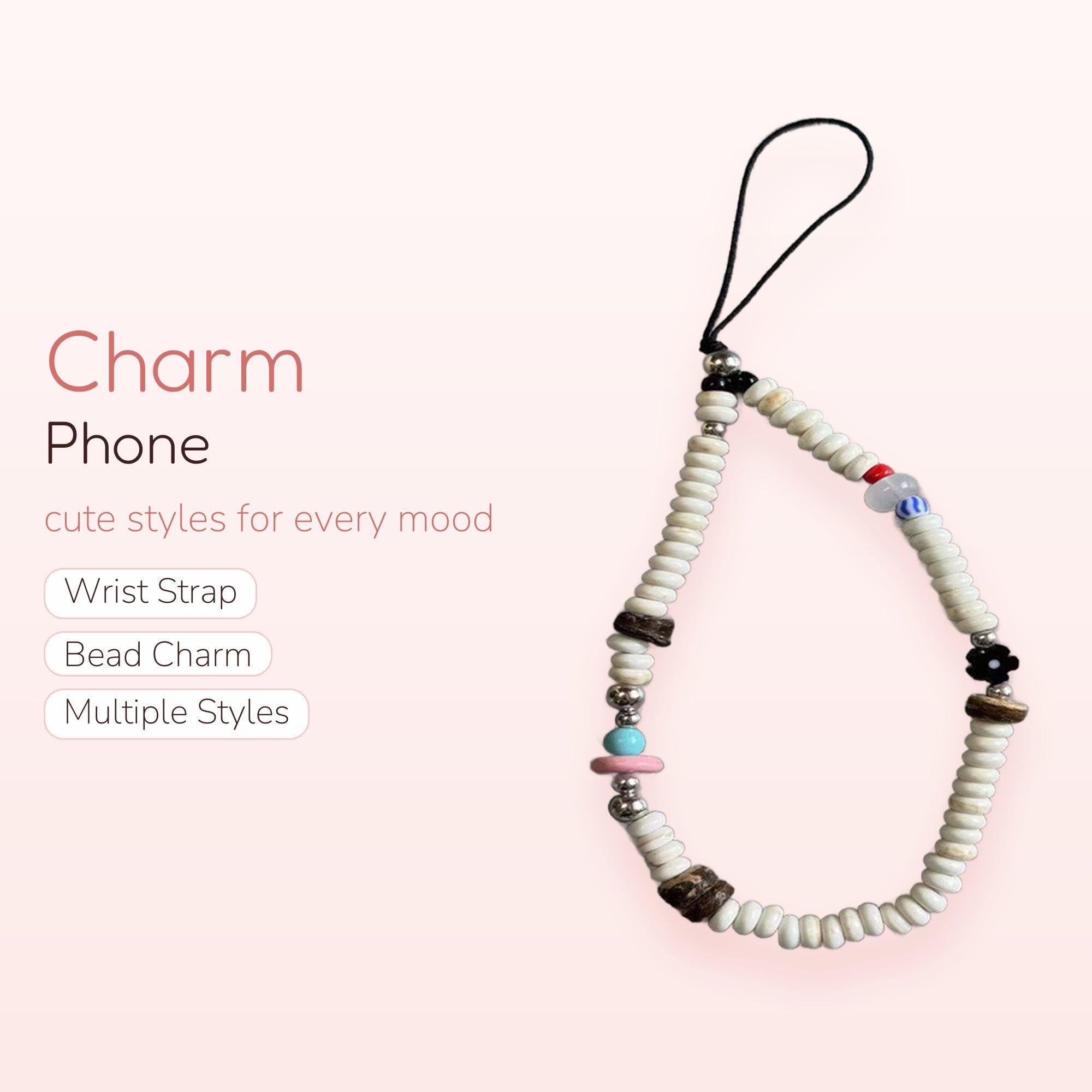 Y2K White Beaded Phone Charm | Aesthetic Colorful Beaded Phone Strap