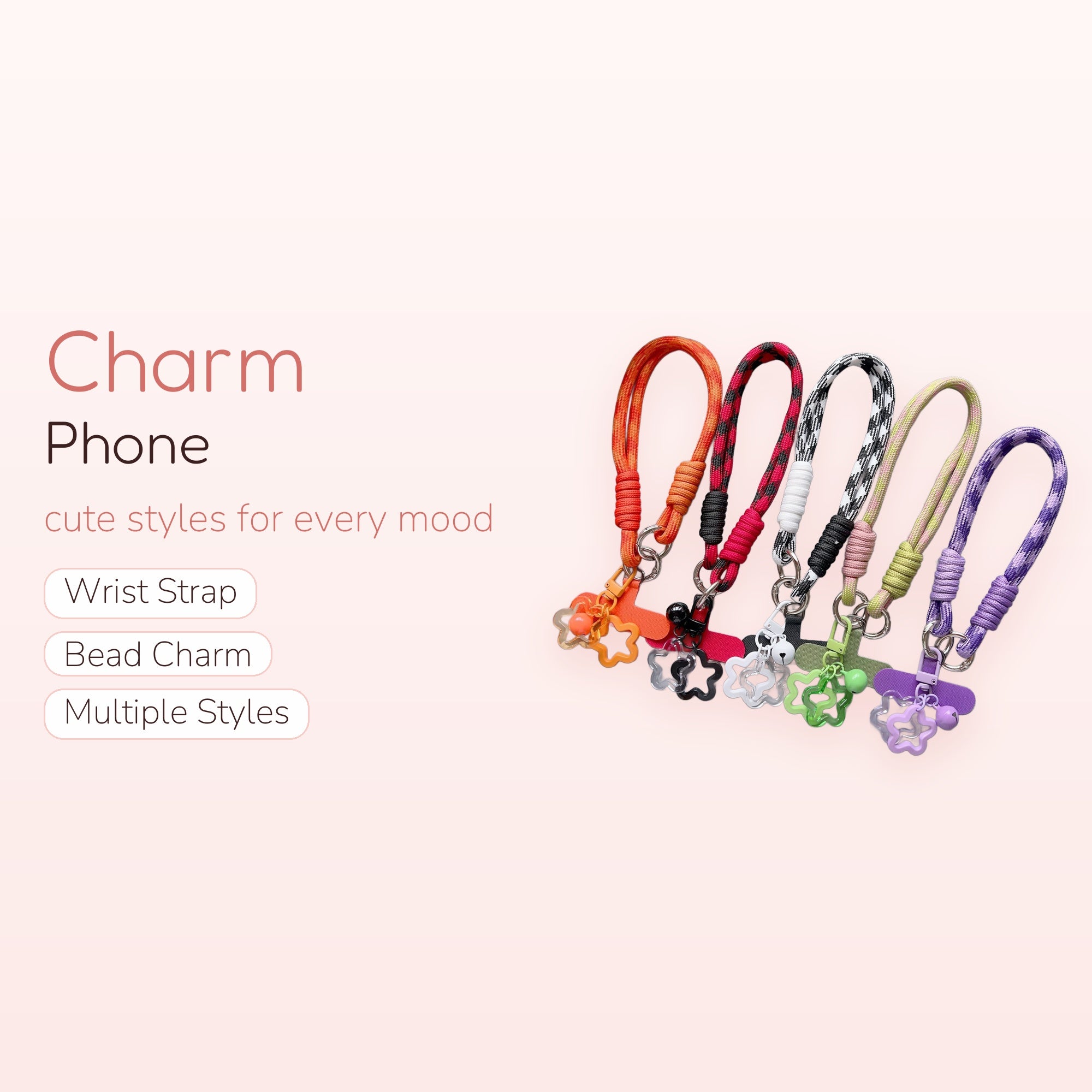 Colorful Braided Rope Phone Charm Strap | Aesthetic Star & Bell Wrist Lanyard
