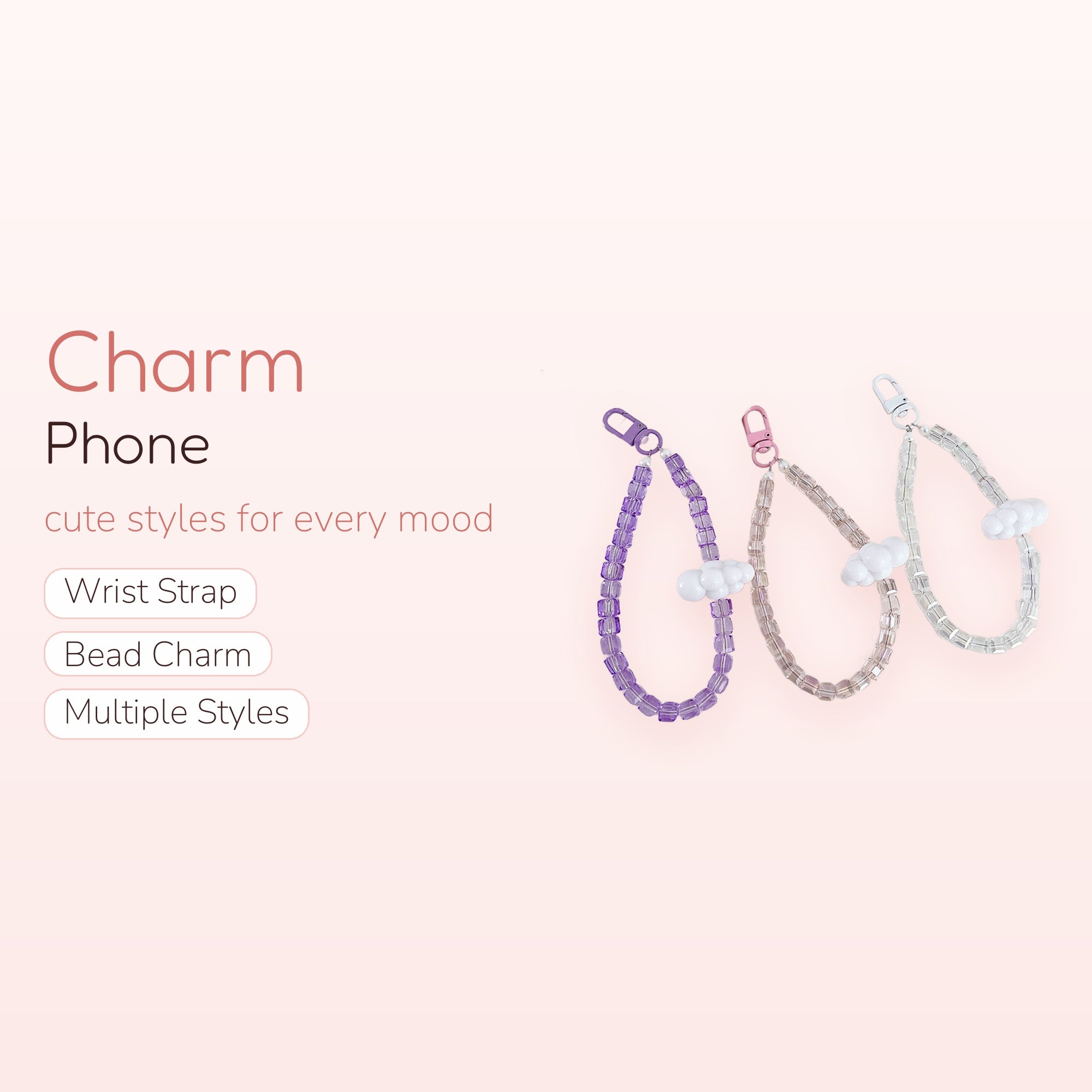 Pastel Cube Bead Cloud Phone Charm | Cute Beaded Wrist Strap Lanyard