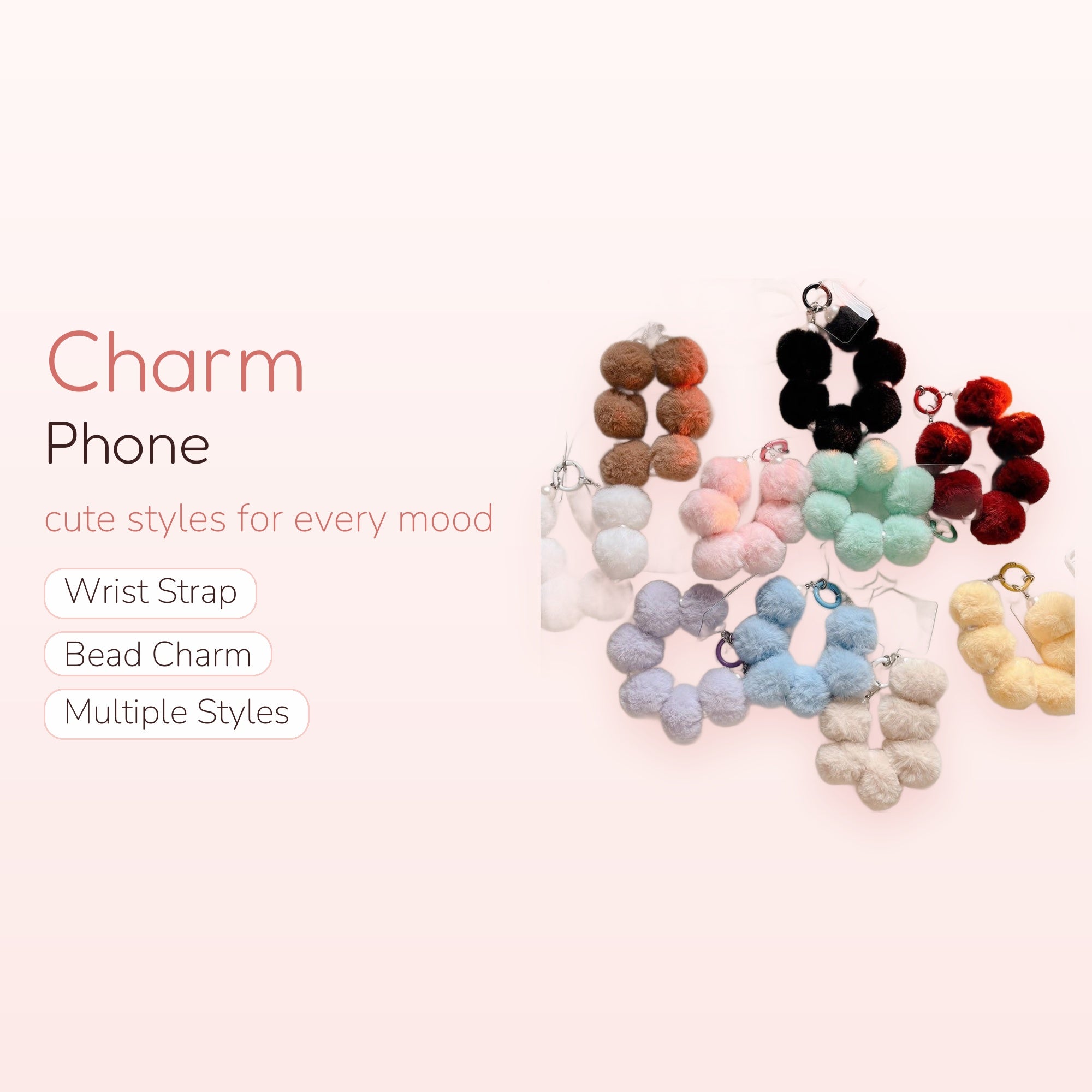 SIMPLYBUBBI — Fluffy Faux Fur Pom Pom Phone Wristlet | Plush Sphere Lanyard
