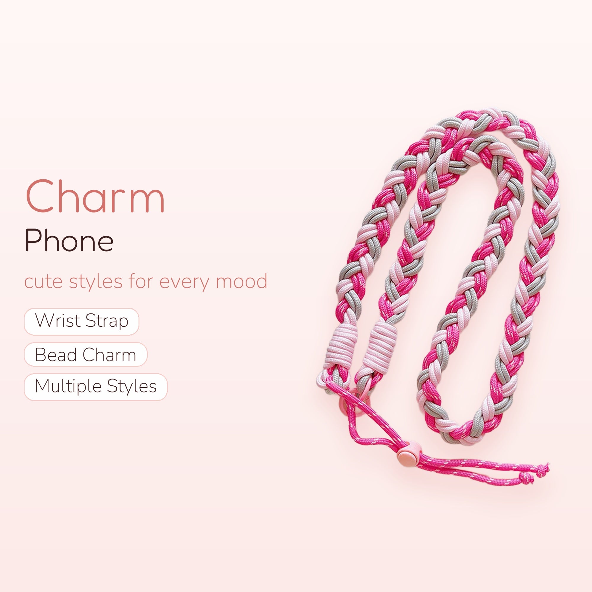 Pink & Gray Braided Phone Lanyard | Aesthetic Adjustable Neck Strap